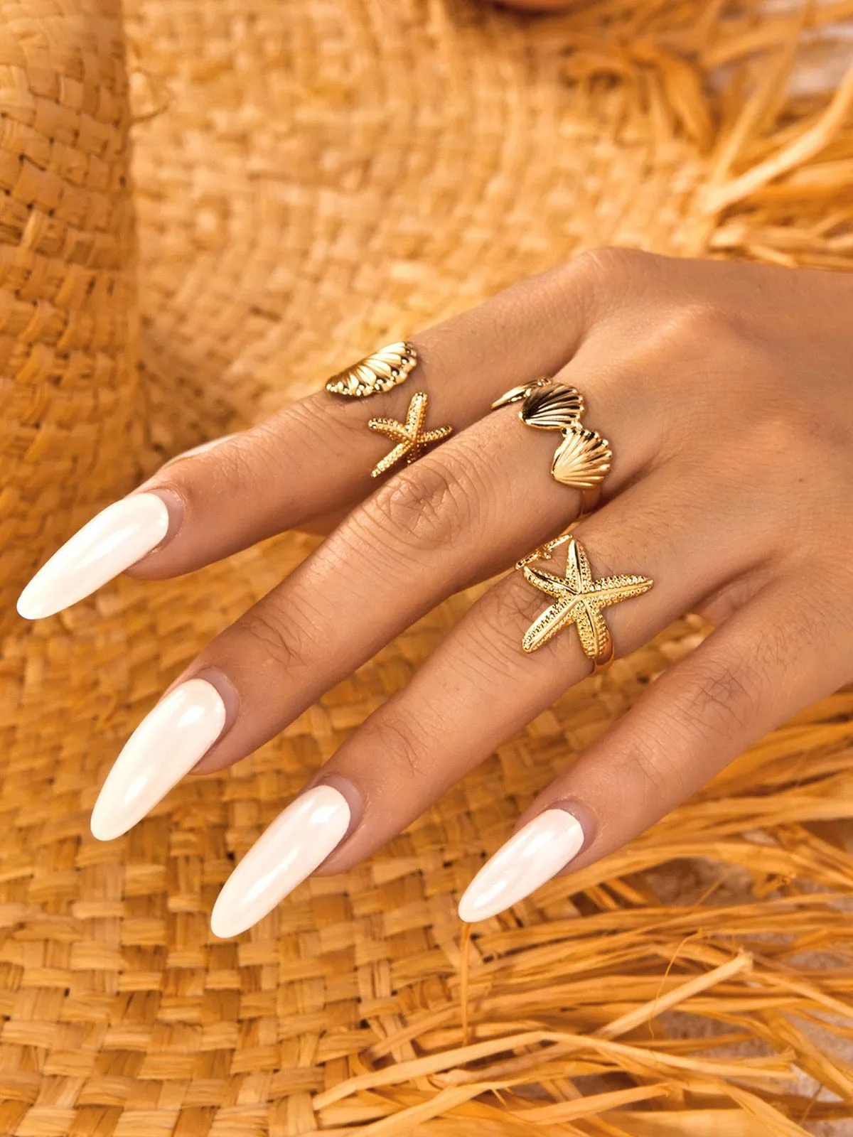 Gold Seashell Starfish Rings Set sold by Retro Stage product image thumbnail 4