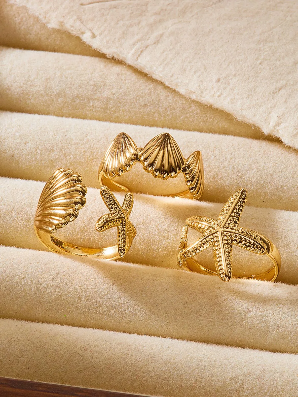 Gold Seashell Starfish Rings Set sold by Retro Stage
