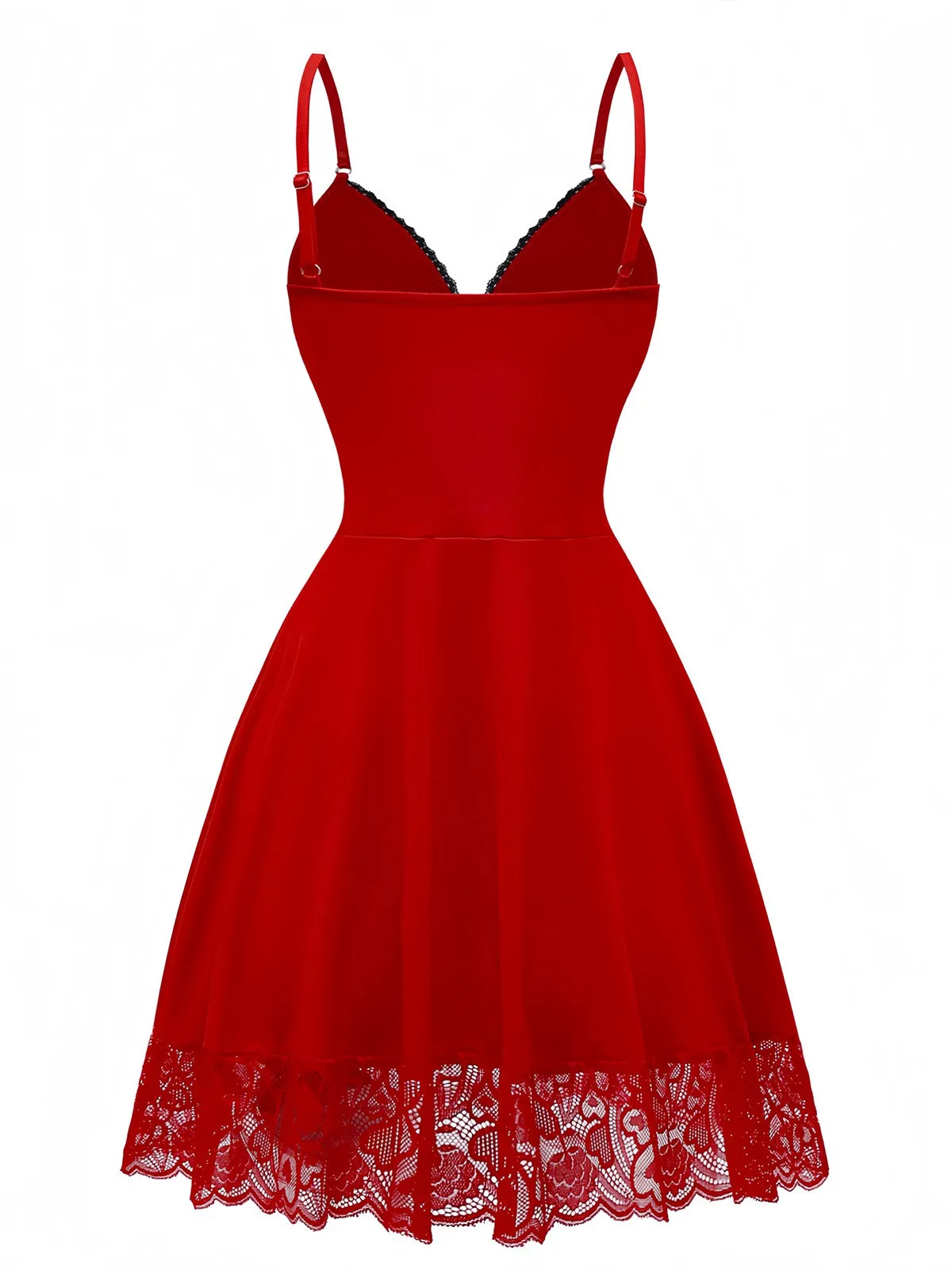 Red 1940s Spaghetti Strap Lace Trim Nightgown sold by Retro Stage product image thumbnail 3