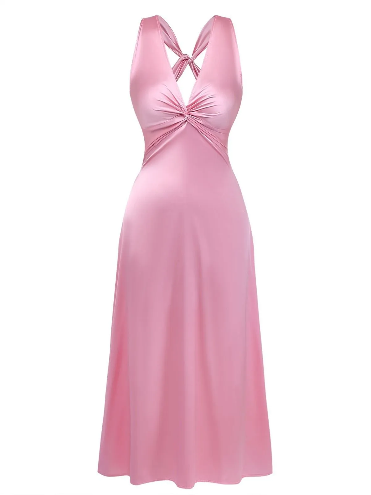 Pink 1930s Satin V-Neck Twist Midi Dress sold by Retro Stage product image thumbnail 2