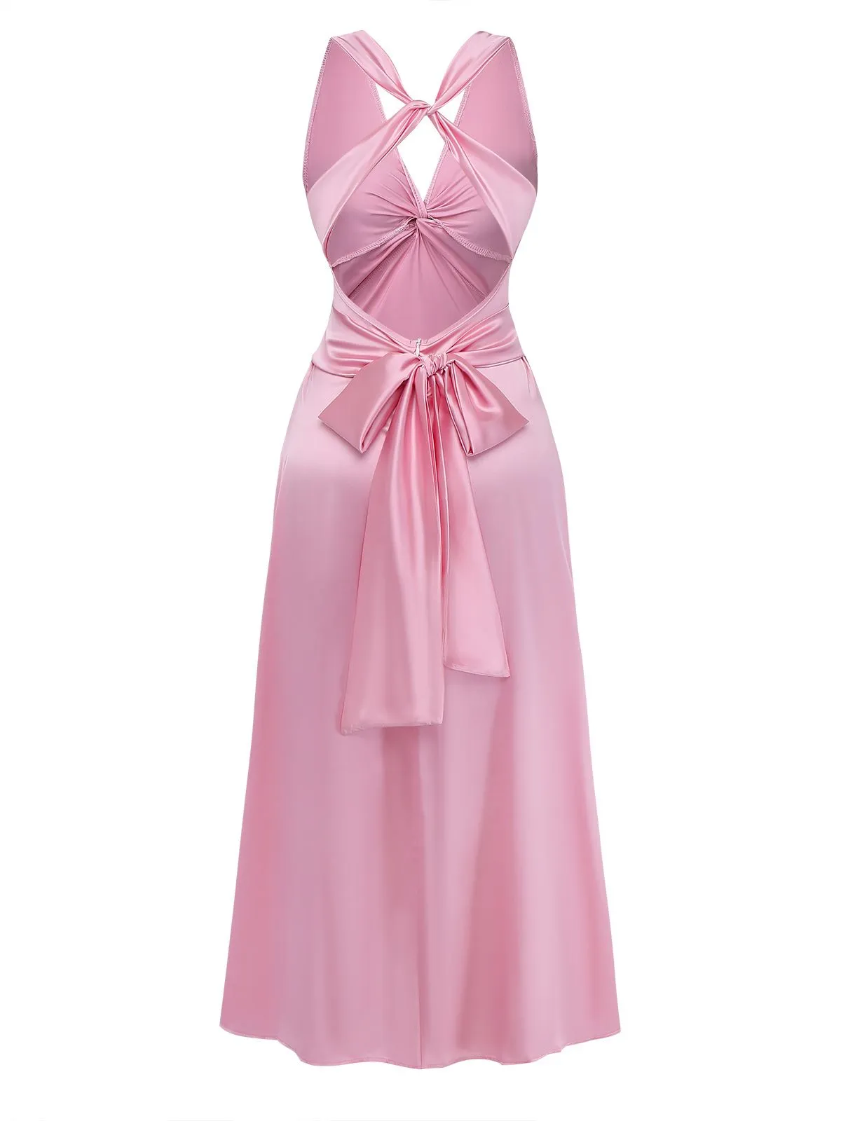 Pink 1930s Satin V-Neck Twist Midi Dress sold by Retro Stage product image thumbnail 3