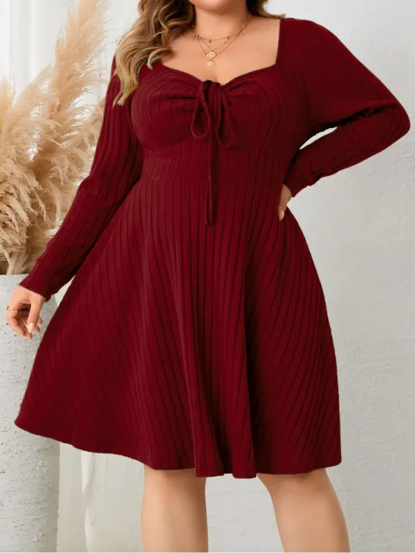 [Plus Size] Wine Red 1940s Solid Flannelette Long Sleeve Dress made by Retro Stage