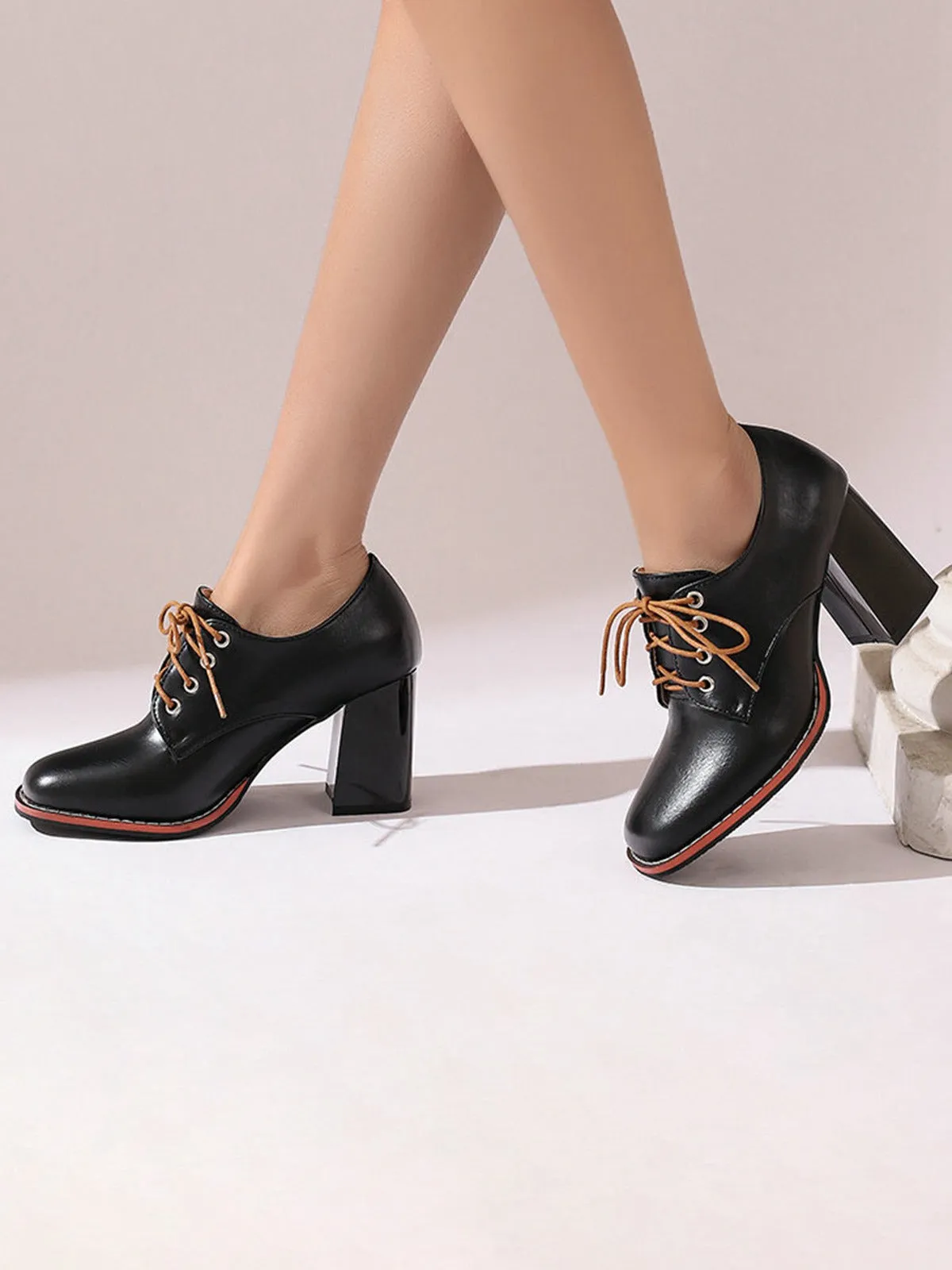 Vintage Leather Lace-Up Chunky Heel Shoes sold by Retro Stage product image thumbnail 3