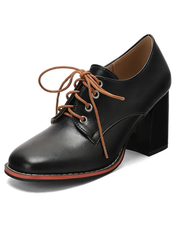 Vintage Leather Lace-Up Chunky Heel Shoes sold by Retro Stage