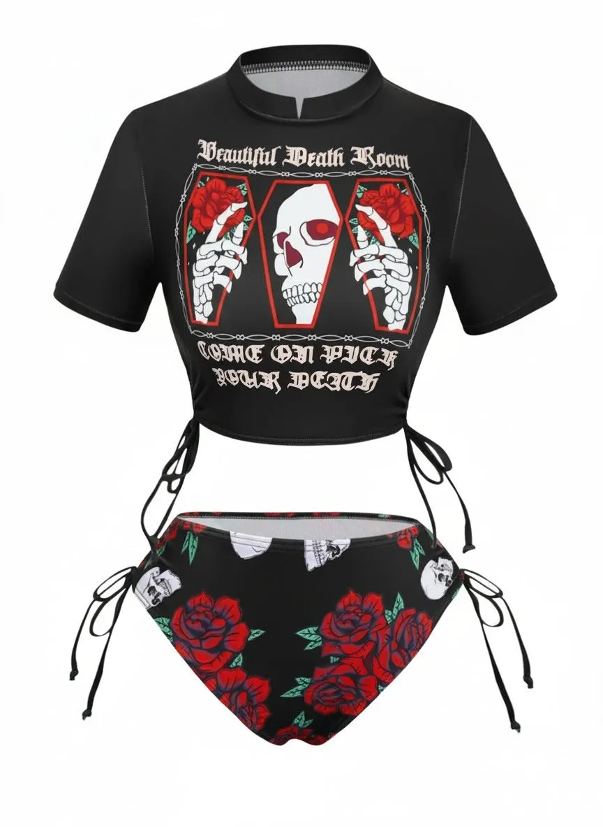 1980s Black Skull Rose Graphic Bikini Set sold by Retro Stage product image thumbnail 2