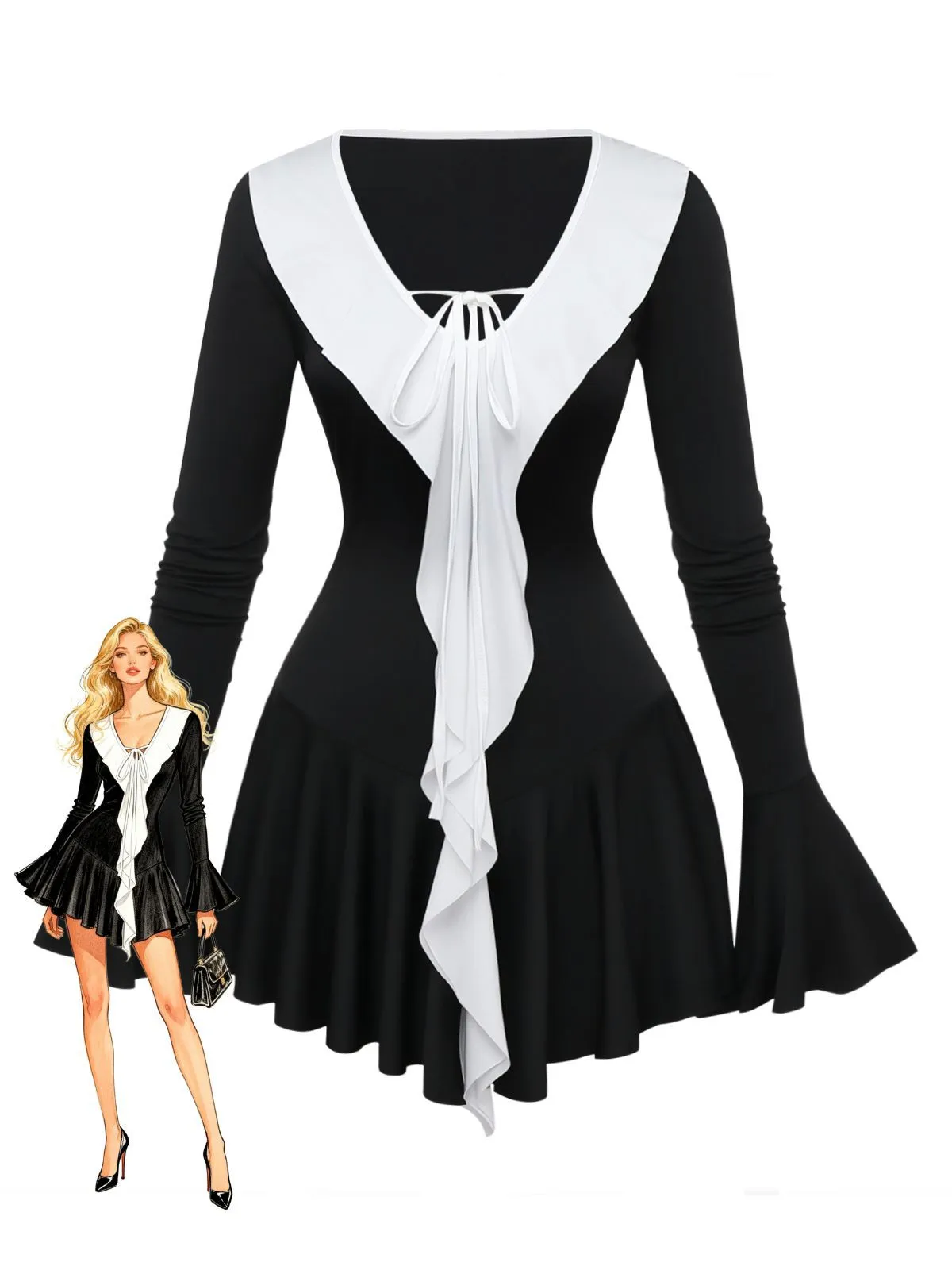 Black & White 1960s Ruffled Peplum Dress sold by Retro Stage product image thumbnail 2