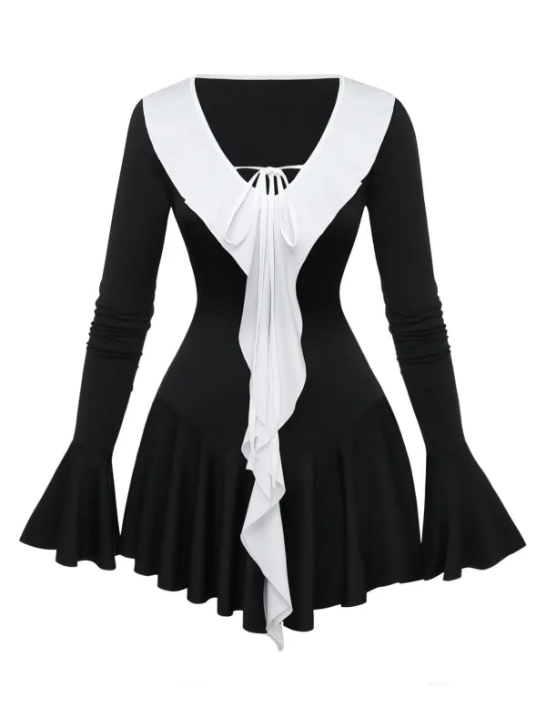 Black & White 1960s Ruffled Peplum Dress sold by Retro Stage