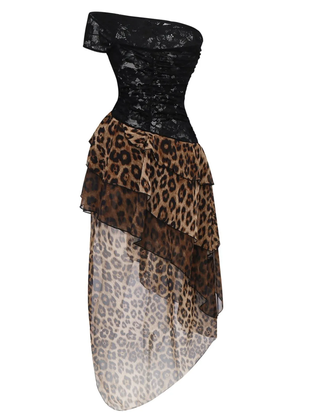 Black 1980s Lace Leopard Print Asymmetrical Dress sold by Retro Stage product image thumbnail 3