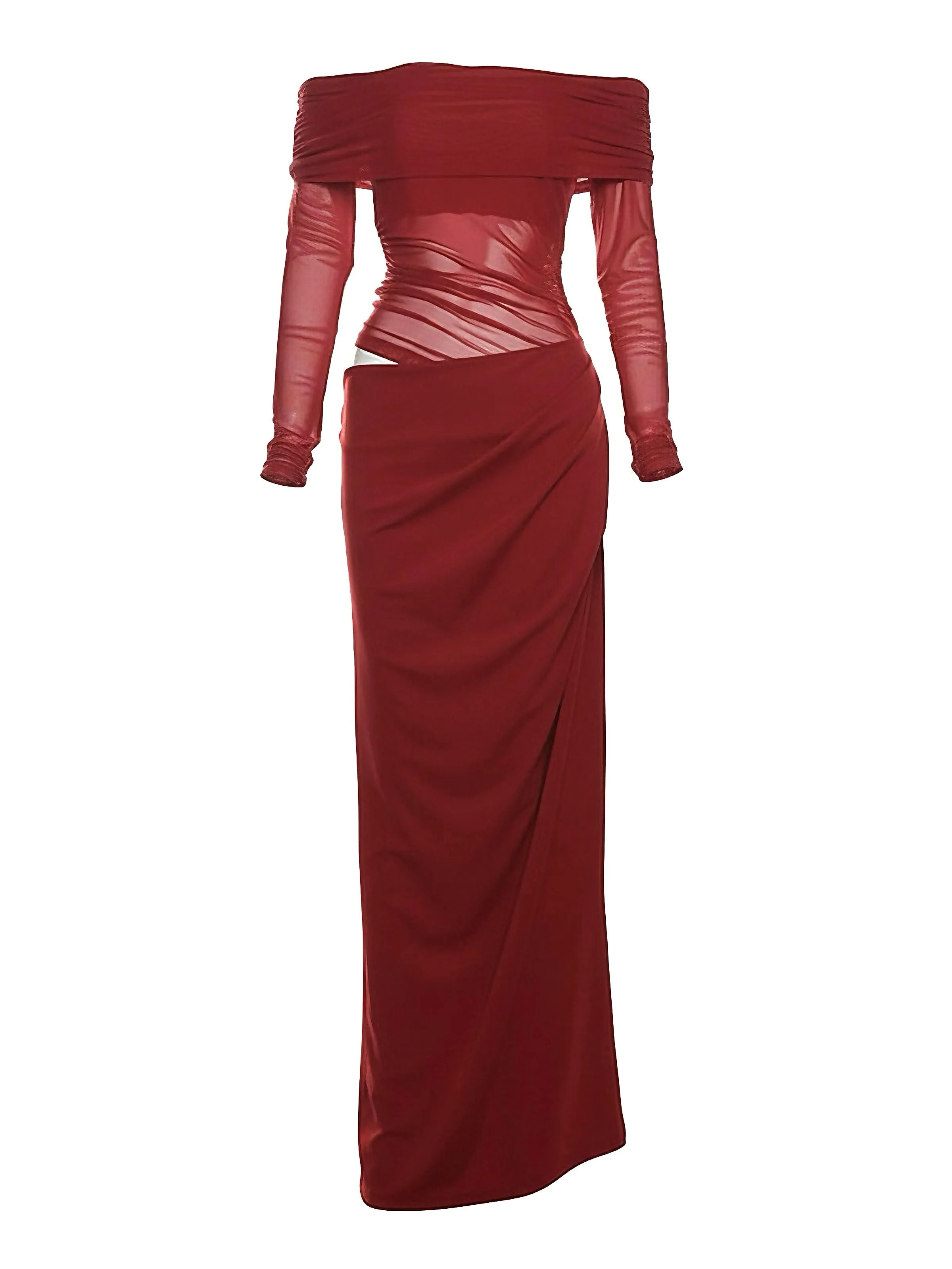 1980s Solid Off-Shoulder Mesh Cut-Out Sheer Dress sold by Retro Stage product image thumbnail 5