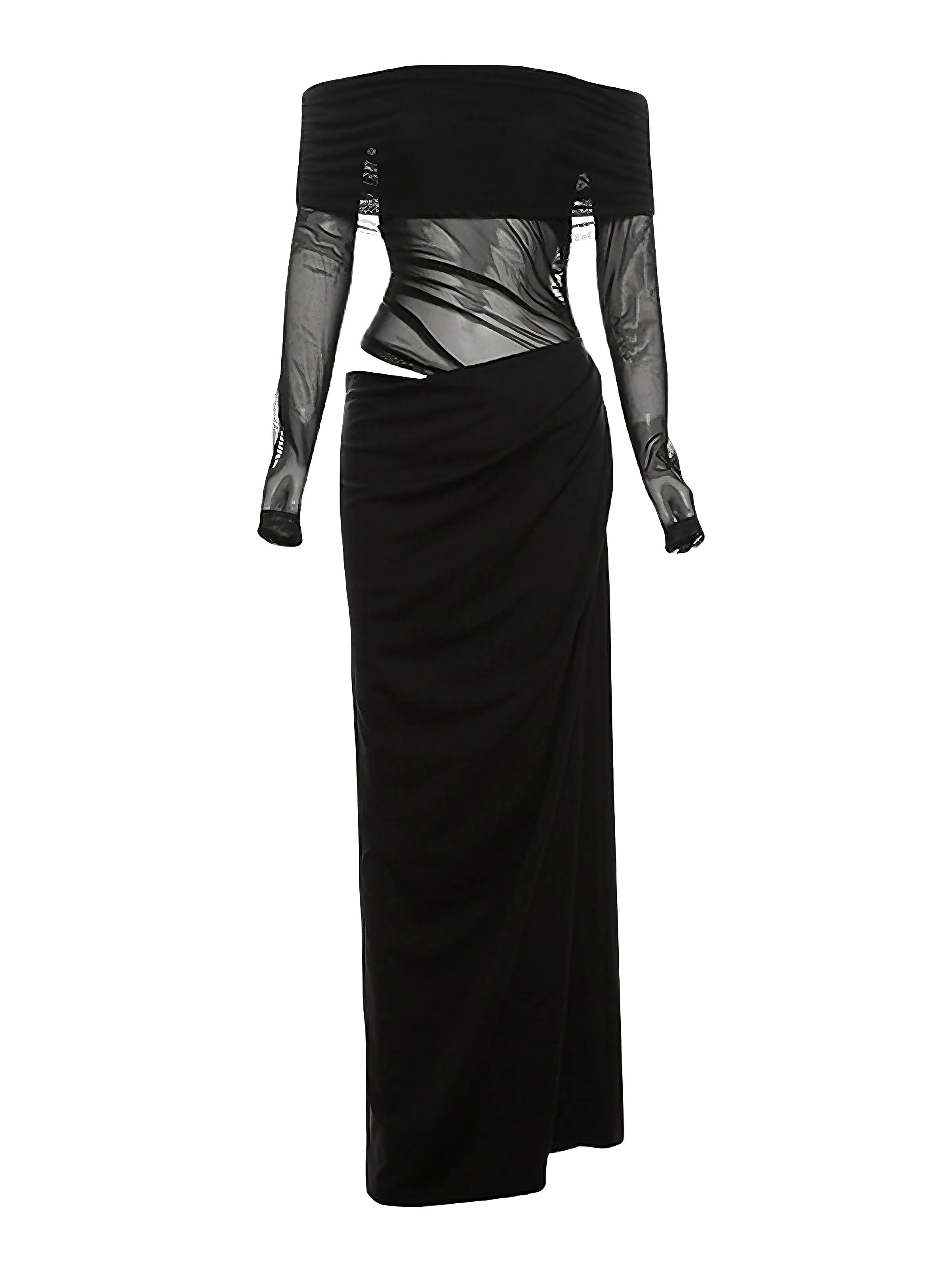 1980s Solid Off-Shoulder Mesh Cut-Out Sheer Dress sold by Retro Stage product image thumbnail 2
