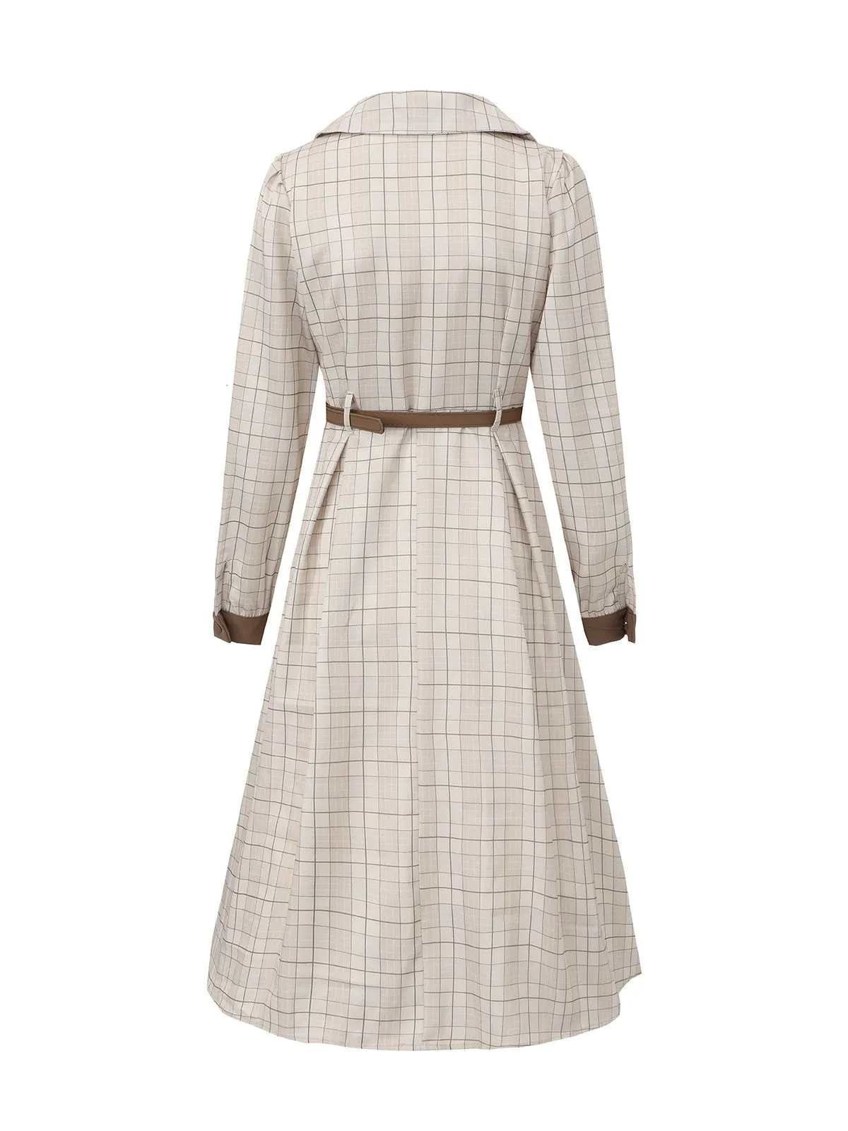 Beige 1940s Plaid Belted Button Shirt Dress sold by Retro Stage product image thumbnail 3