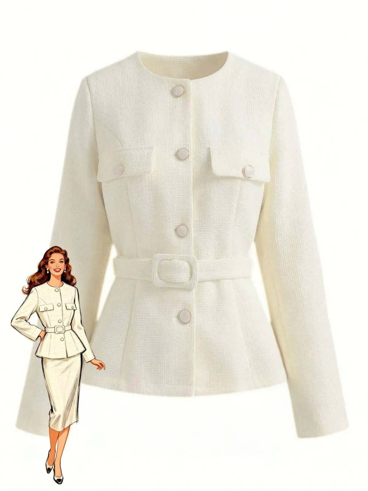 Beige 1950s Long Sleeve Buttons Suit Jacket sold by Retro Stage