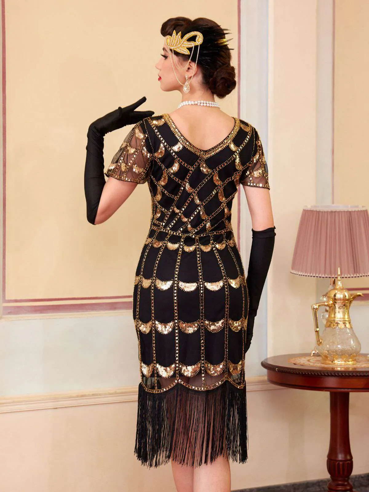 1920s Sequin Beaded Fringe Flapper Dress sold by Retro Stage product image thumbnail 4