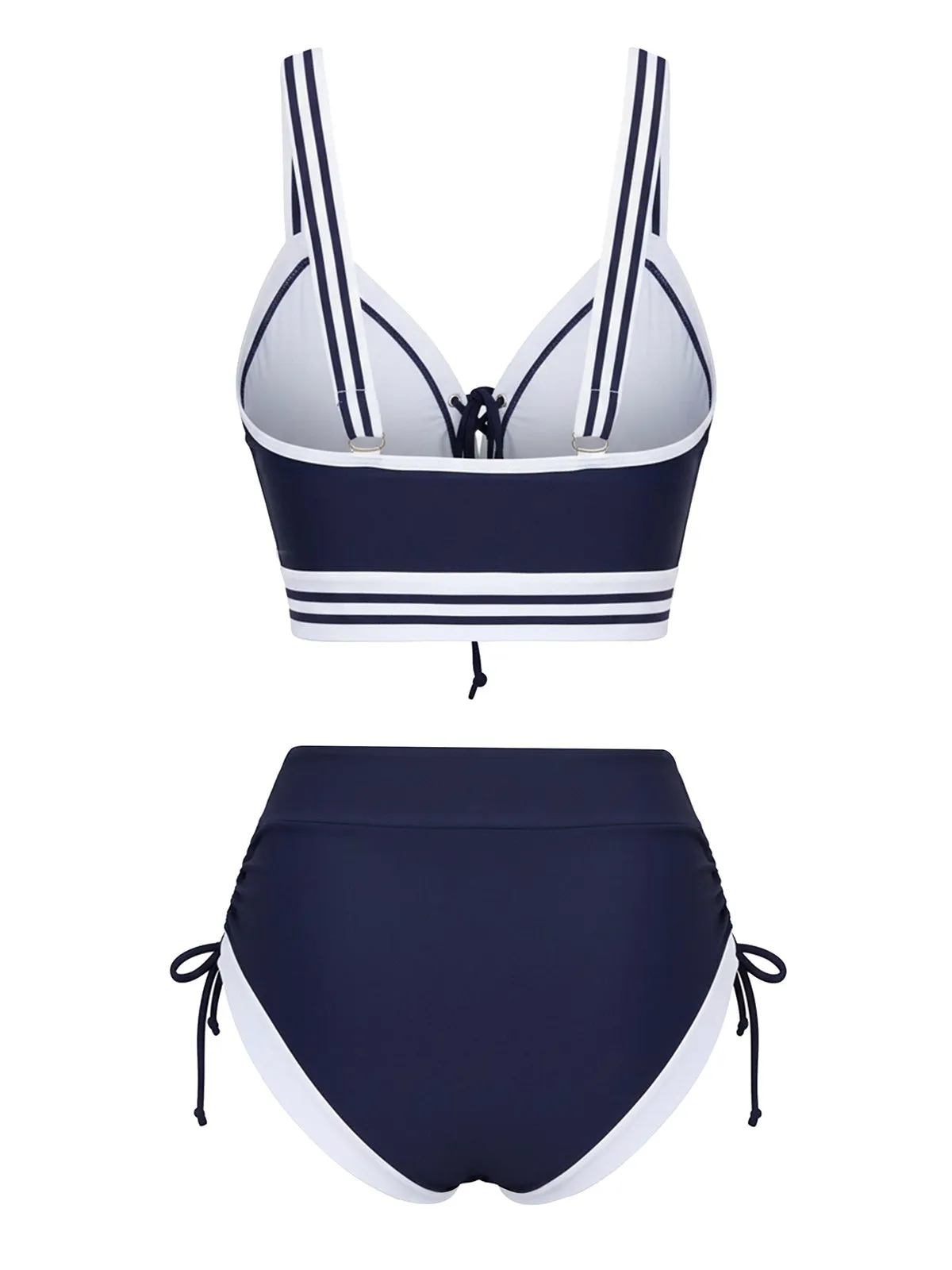 Blue 1940s Nautical Striped Lace-Up Bikini Set sold by Retro Stage product image thumbnail 3