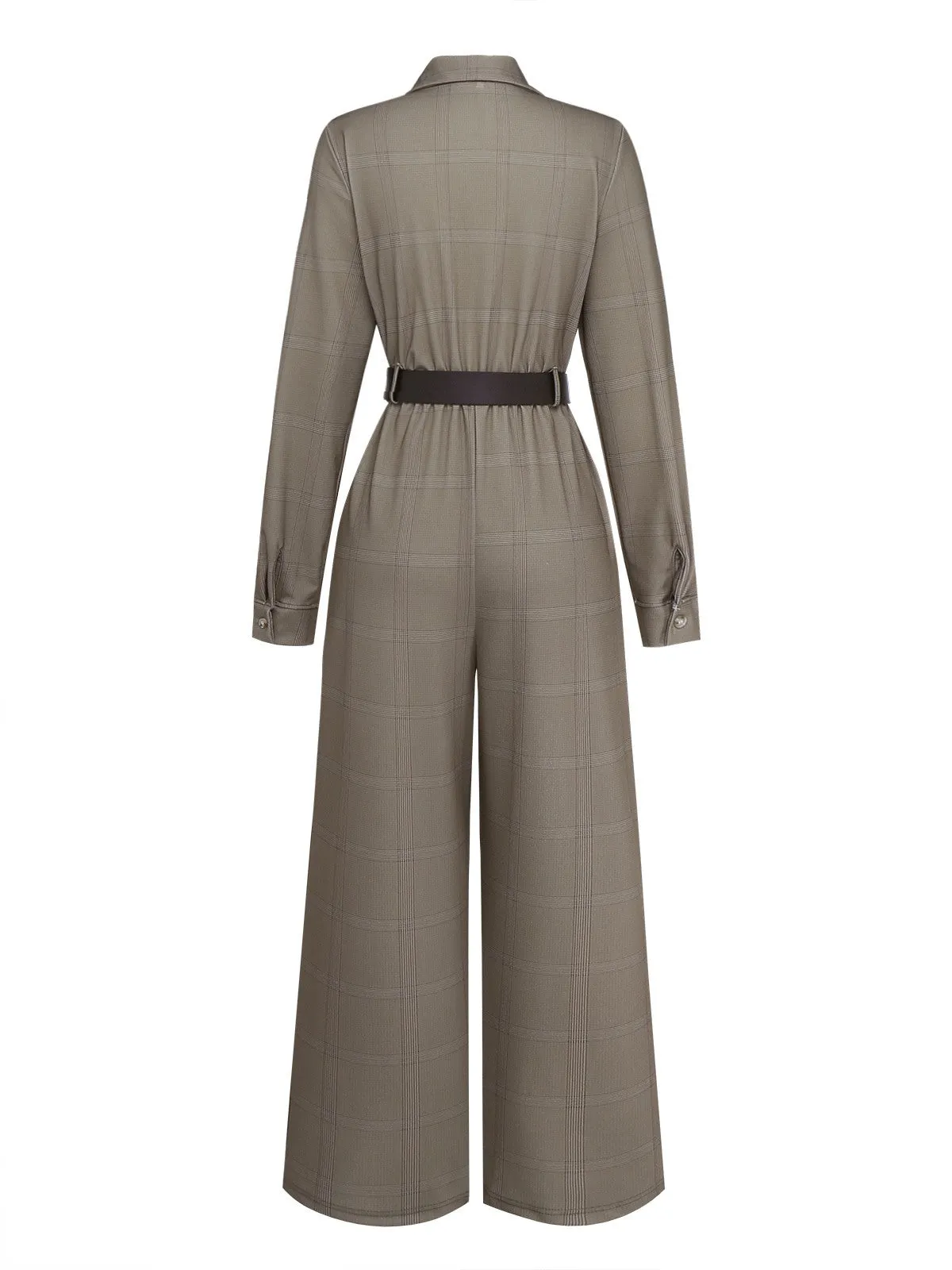 Green 1930s Plaid Lapel Belted Jumpsuit sold by Retro Stage product image thumbnail 3