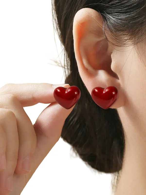Red Valentine's Day Heart Stud Earrings sold by Retro Stage