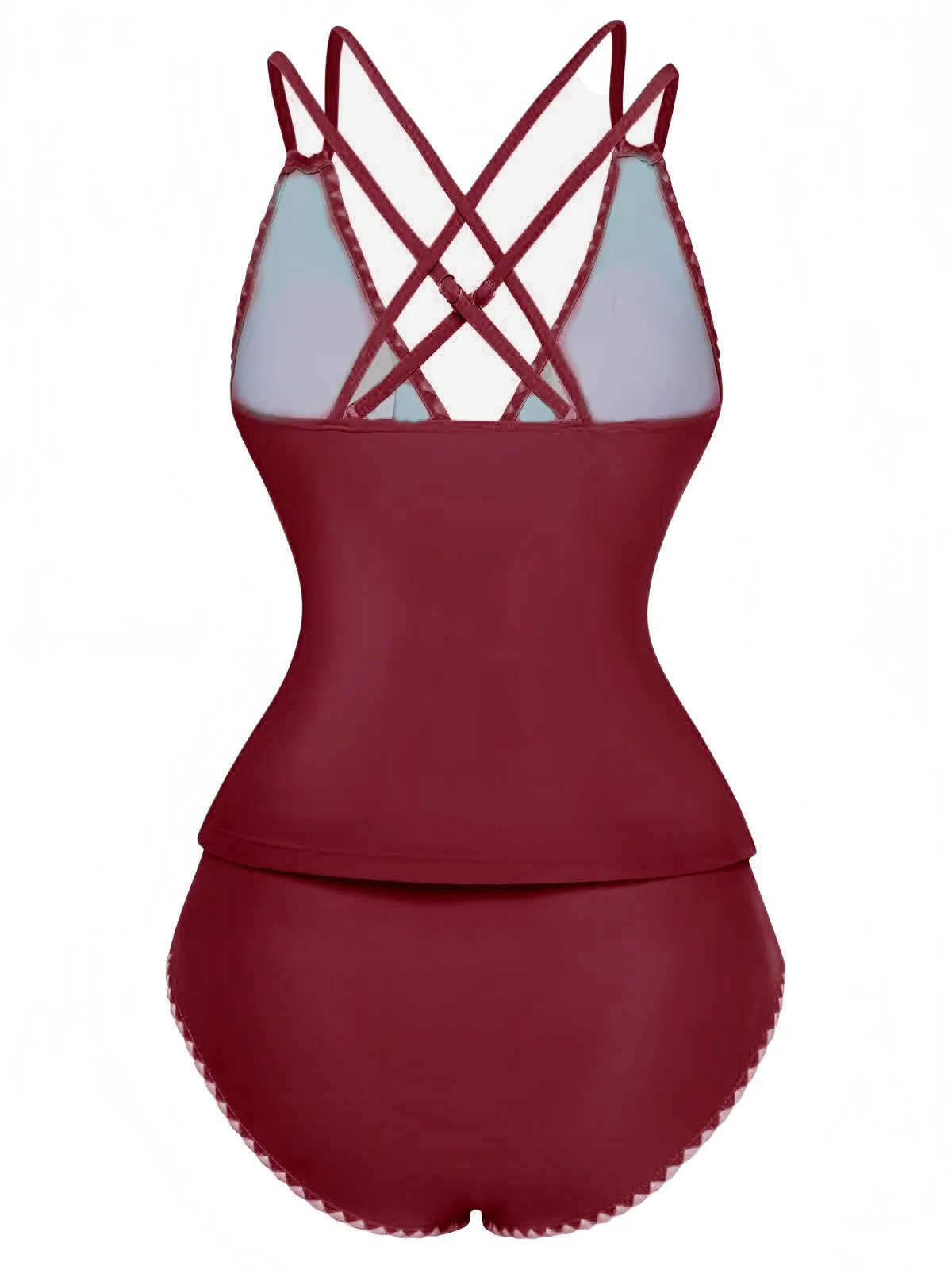 1940s Colorblock Deep V Crisscross Back Tankini Set sold by Retro Stage product image thumbnail 5