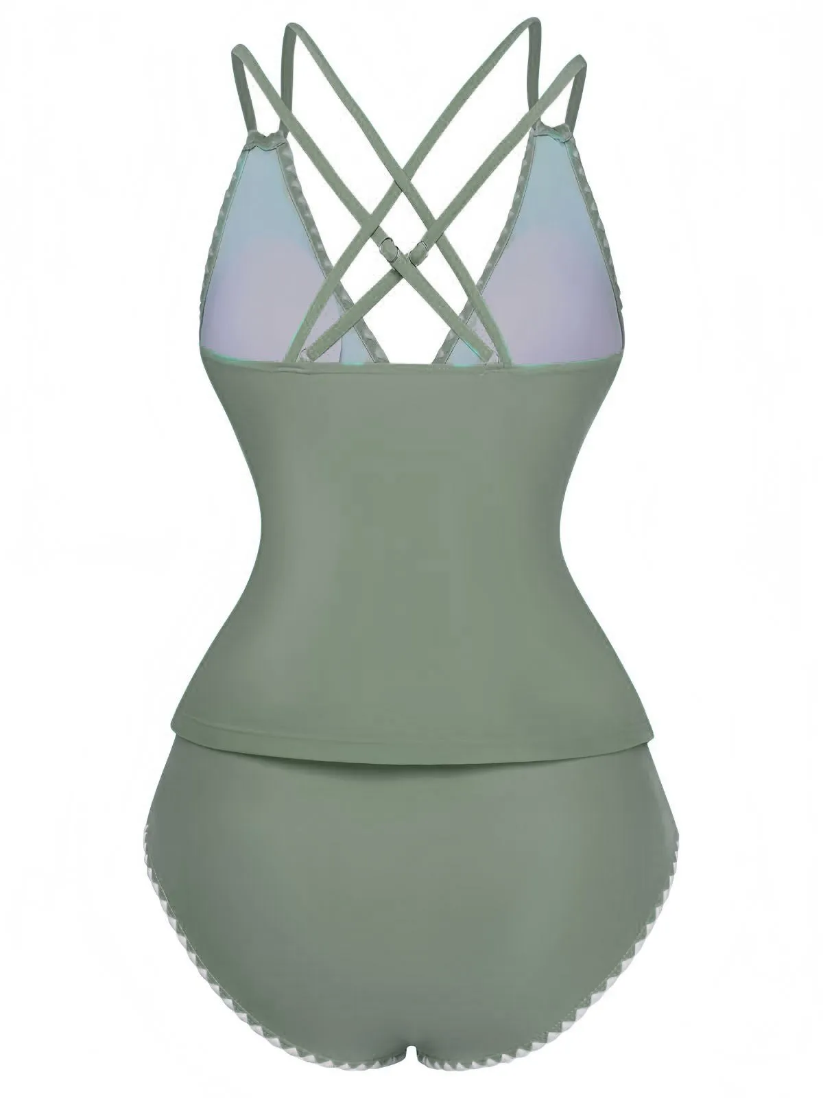 1940s Colorblock Deep V Crisscross Back Tankini Set sold by Retro Stage product image thumbnail 3