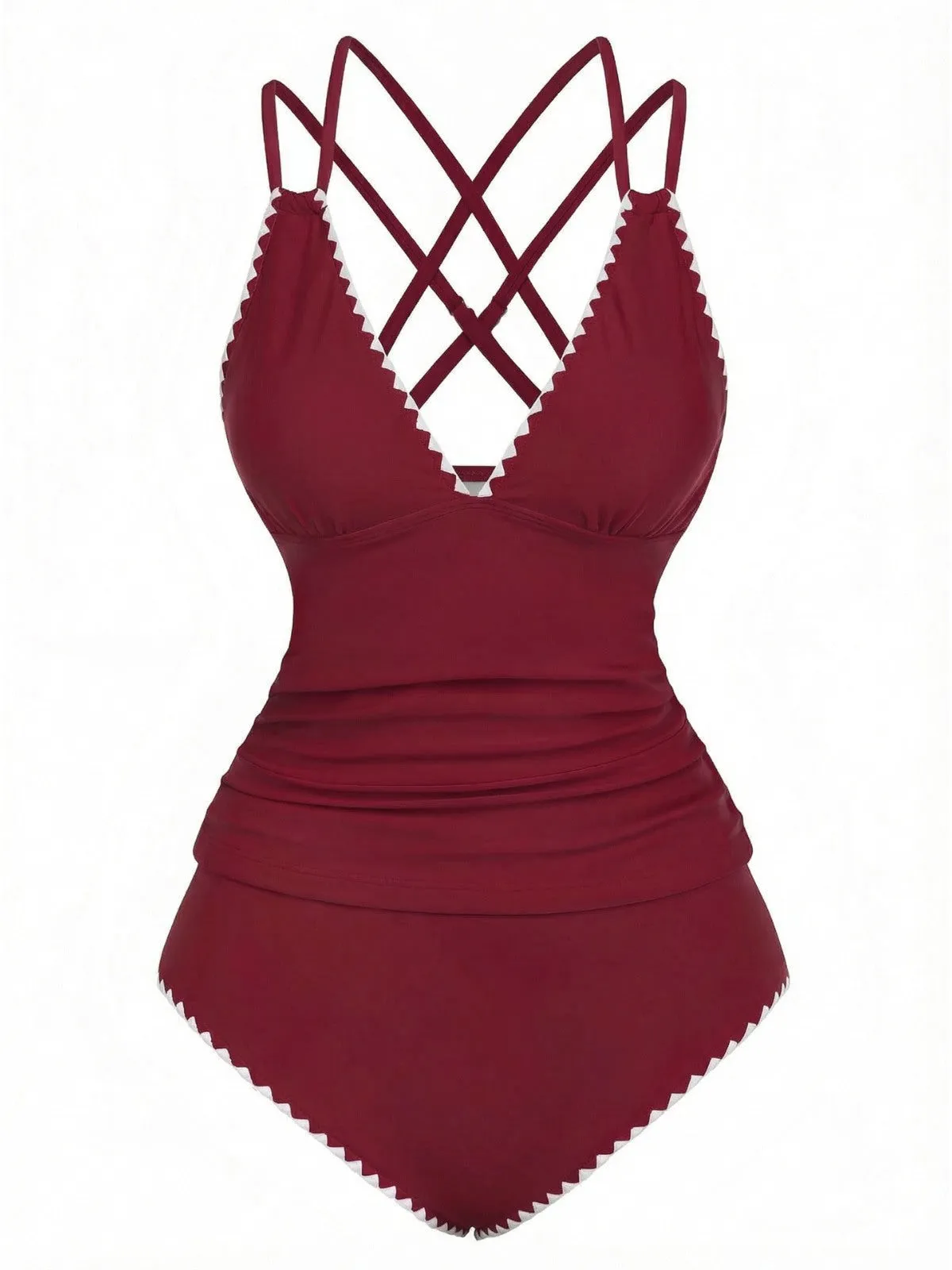 1940s Colorblock Deep V Crisscross Back Tankini Set sold by Retro Stage product image thumbnail 4