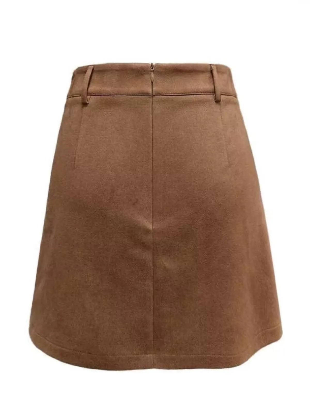Brown 1960s Faux Suede Fringe Asymmetrical Hem Skirt sold by Retro Stage product image thumbnail 3