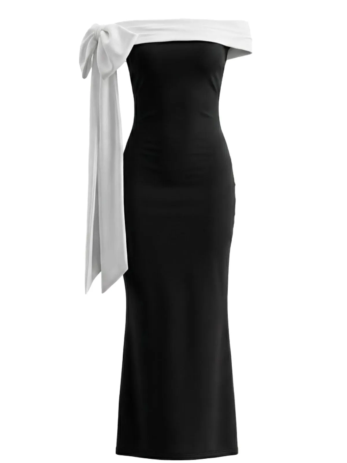 1930s Solid Off-Shoulder Tie Bodycon Maxi Dress sold by Retro Stage product image thumbnail 3
