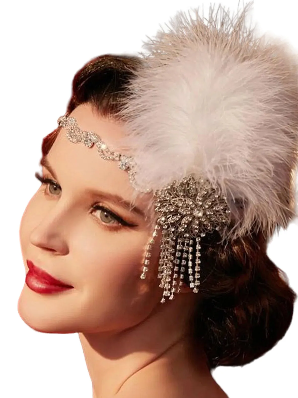 1920s Gatsby Feather Rhinestone Floral Headpiece sold by Retro Stage