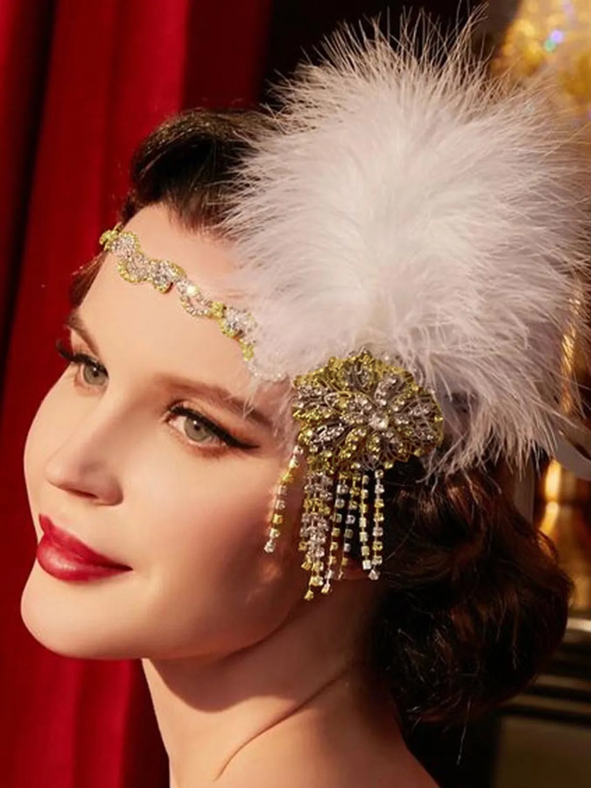 1920s Gatsby Feather Rhinestone Floral Headpiece sold by Retro Stage product image thumbnail 4