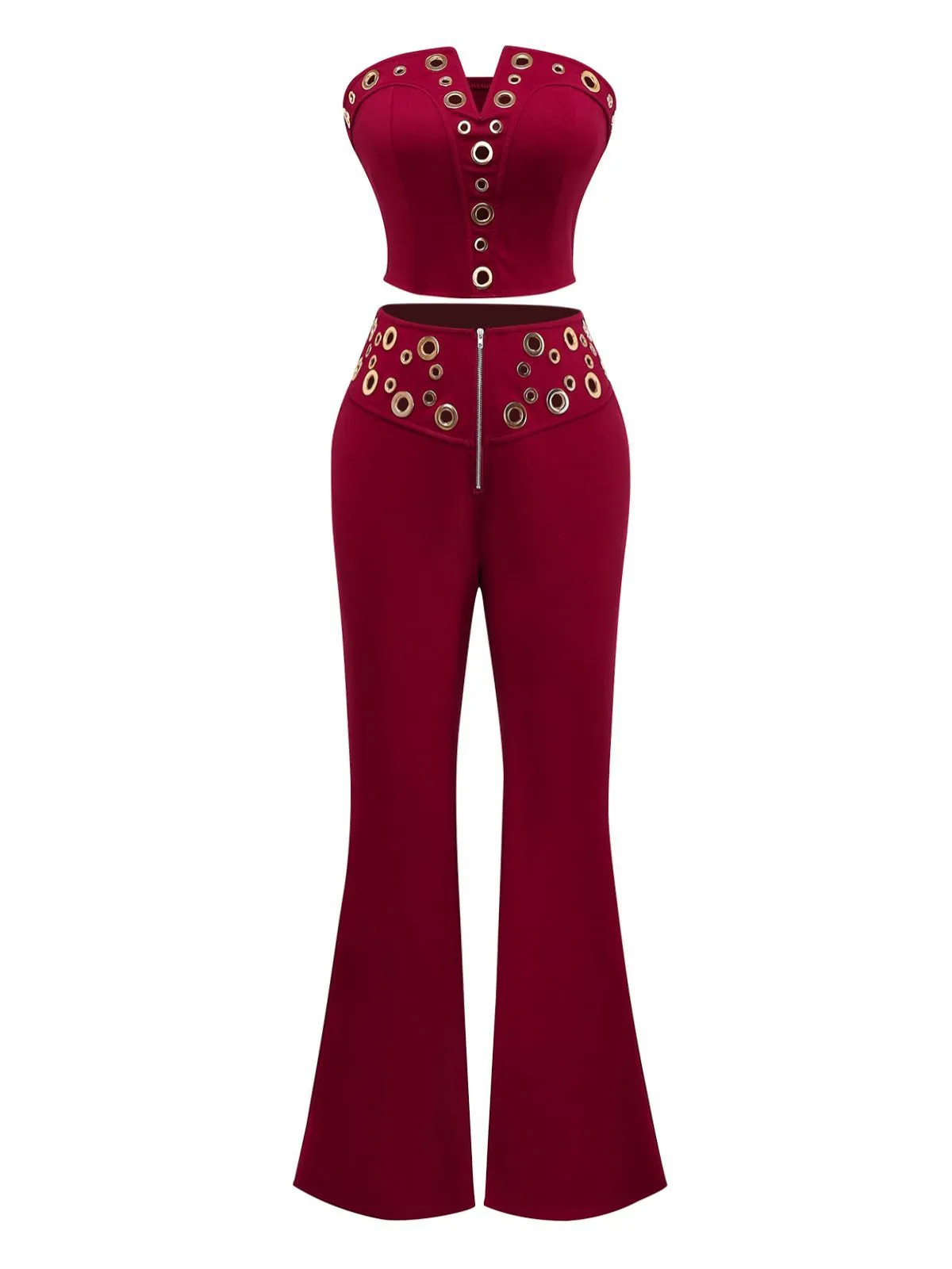 2PCS 1970s Strapless Metal Buckle Punk Top & Pants sold by Retro Stage product image thumbnail 2