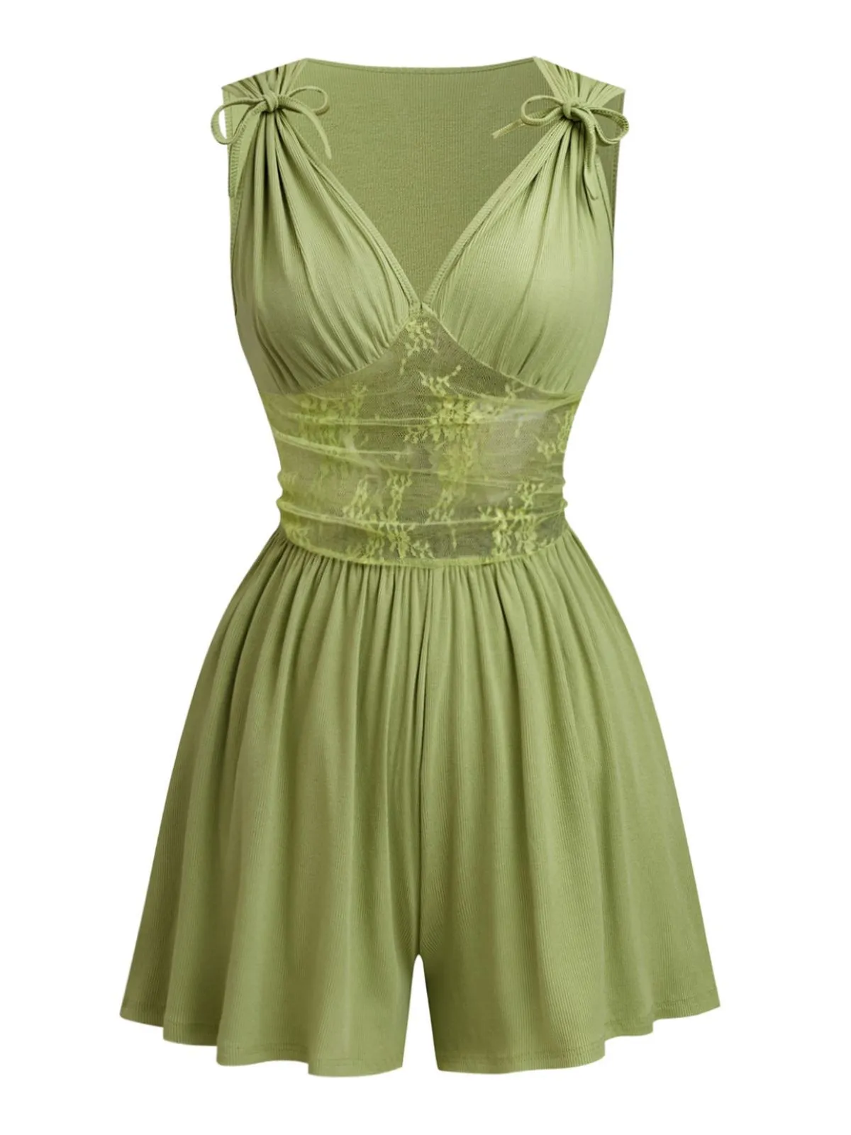 1950s Tie-Shoulder Lace Waist V-Neck Fit Romper sold by Retro Stage product image thumbnail 2