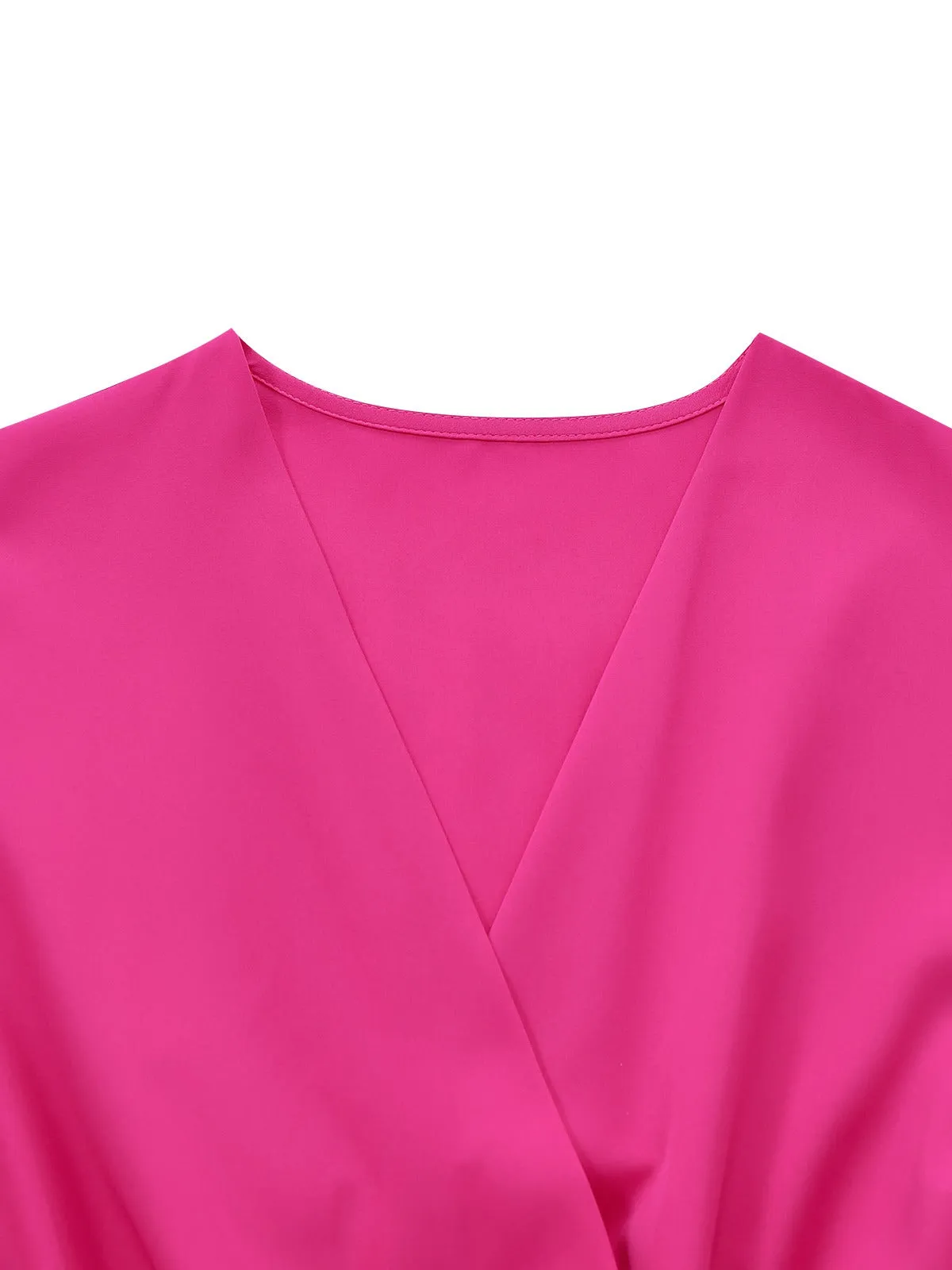 Rose Pink 1960s Deep V Belted Lantern Sleeve Solid Jumpsuit sold by Retro Stage product image thumbnail 5