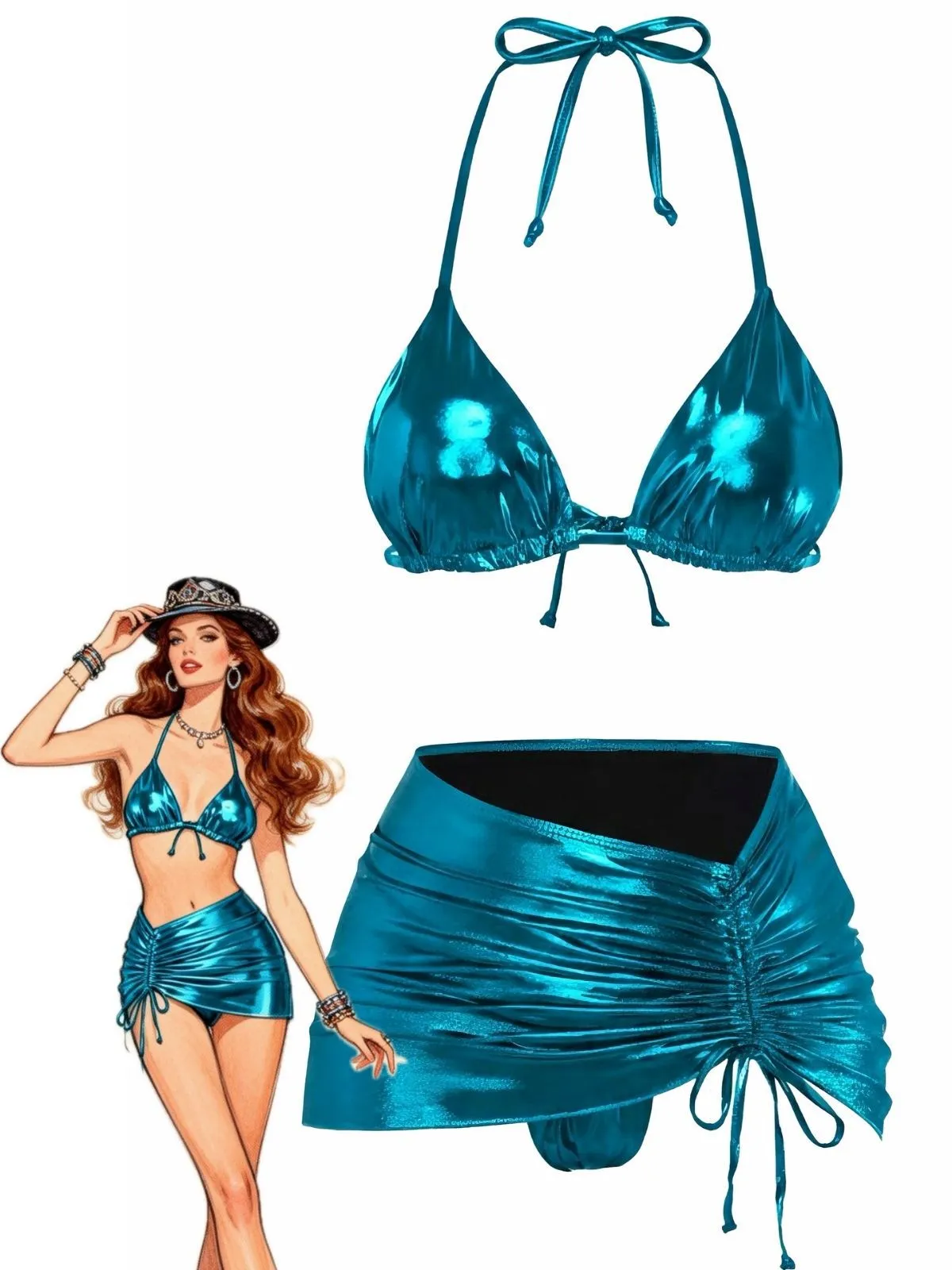 1970s Solid Halter Metallic Bikini Set sold by Retro Stage