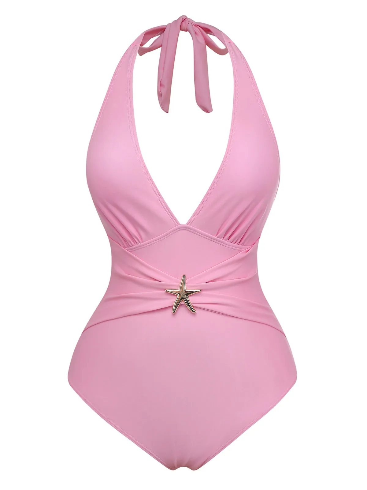 2PCS 1940s Deep V Halter Starfish One-Piece Swimsuit & Cover-Up sold by Retro Stage product image thumbnail 3