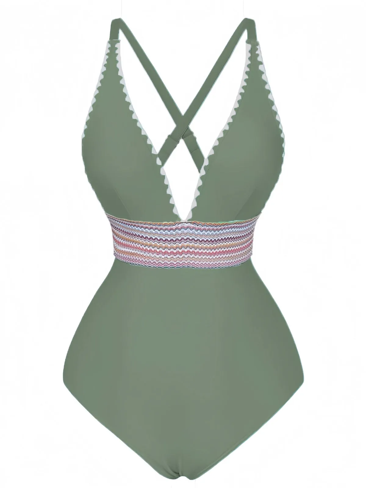 1940s Deep V-Neck Wavy Patchwork One-Piece Swimsuit sold by Retro Stage product image thumbnail 2