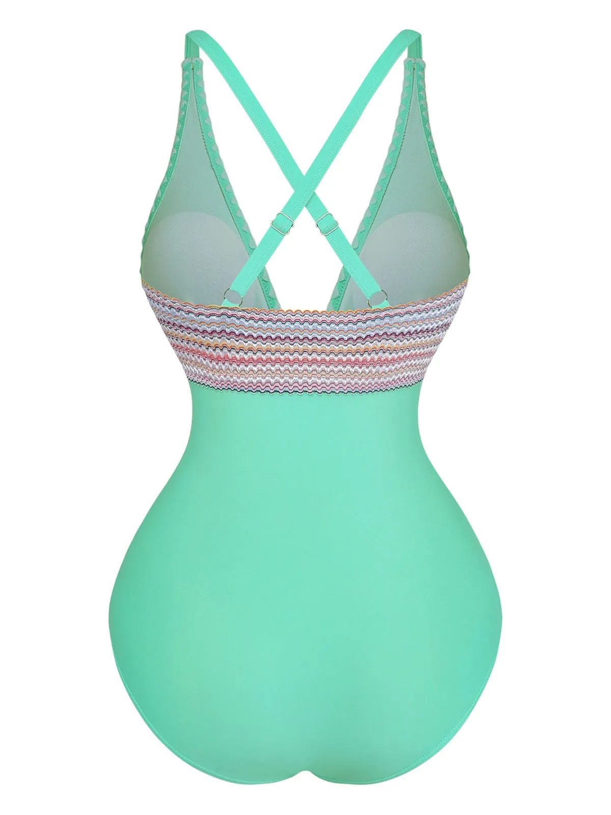 1940s Deep V-Neck Wavy Patchwork One-Piece Swimsuit sold by Retro Stage product image thumbnail 5