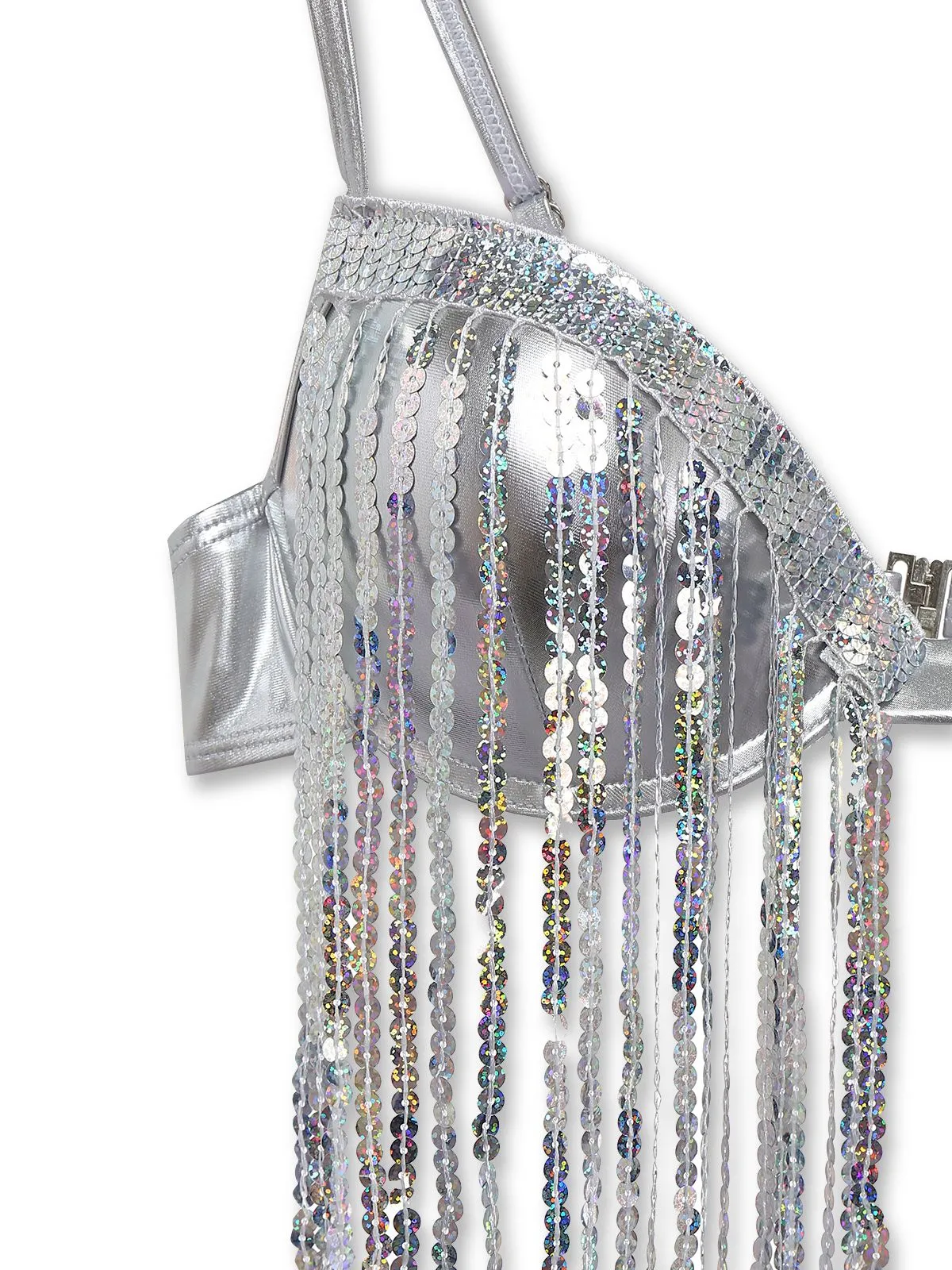 Silver 1970s Holographic Sequin Fringe Bikini Set sold by Retro Stage product image thumbnail 4