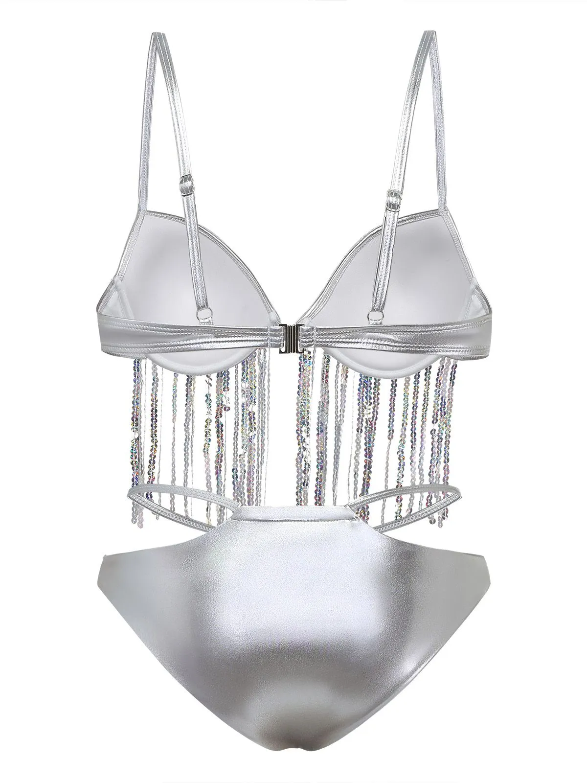 Silver 1970s Holographic Sequin Fringe Bikini Set sold by Retro Stage product image thumbnail 3