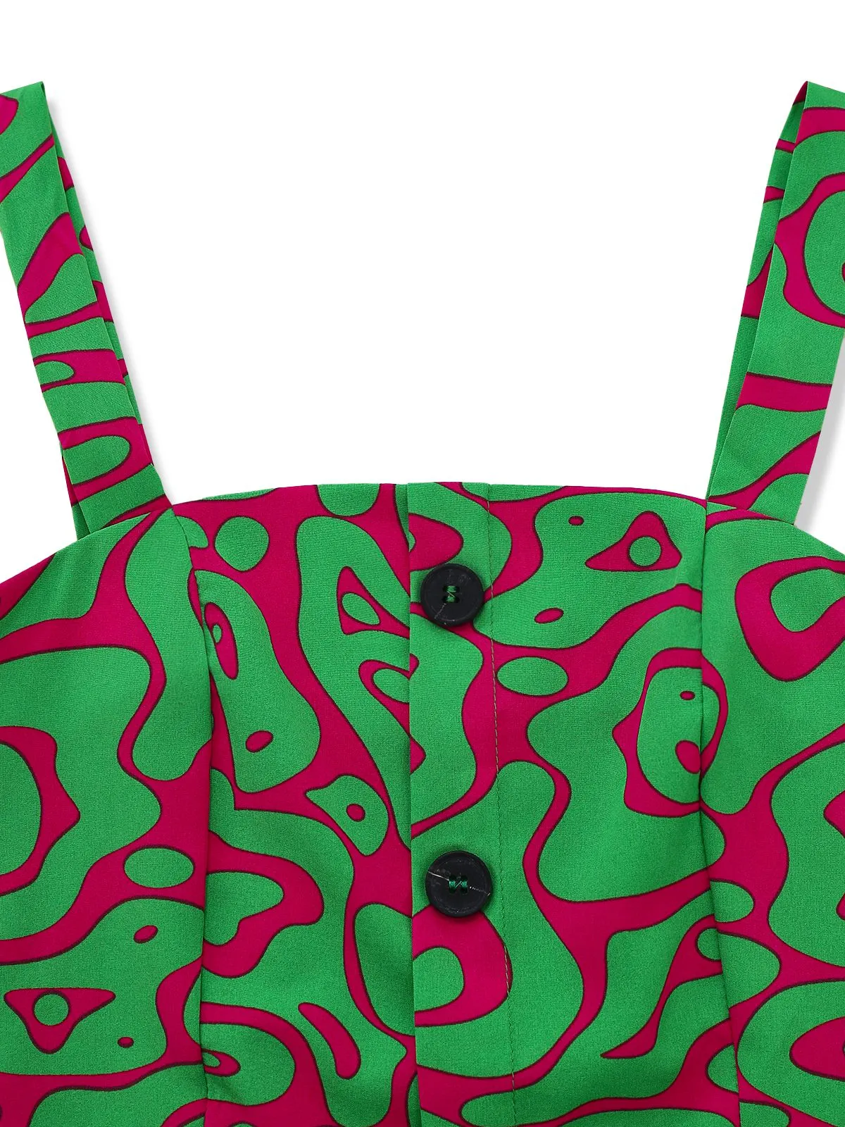 2PCS Green 1970s Button Abstract Print Cropped Top & Shorts sold by Retro Stage product image thumbnail 4