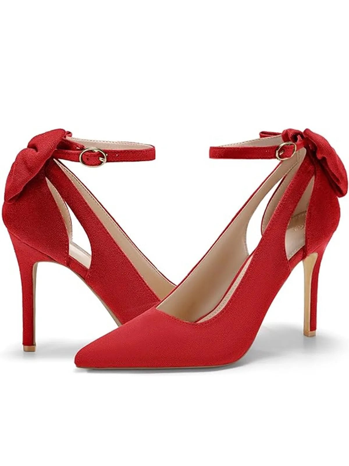 Suede Bow Ankle Strap Pointed Toe High Heel Shoes sold by Retro Stage