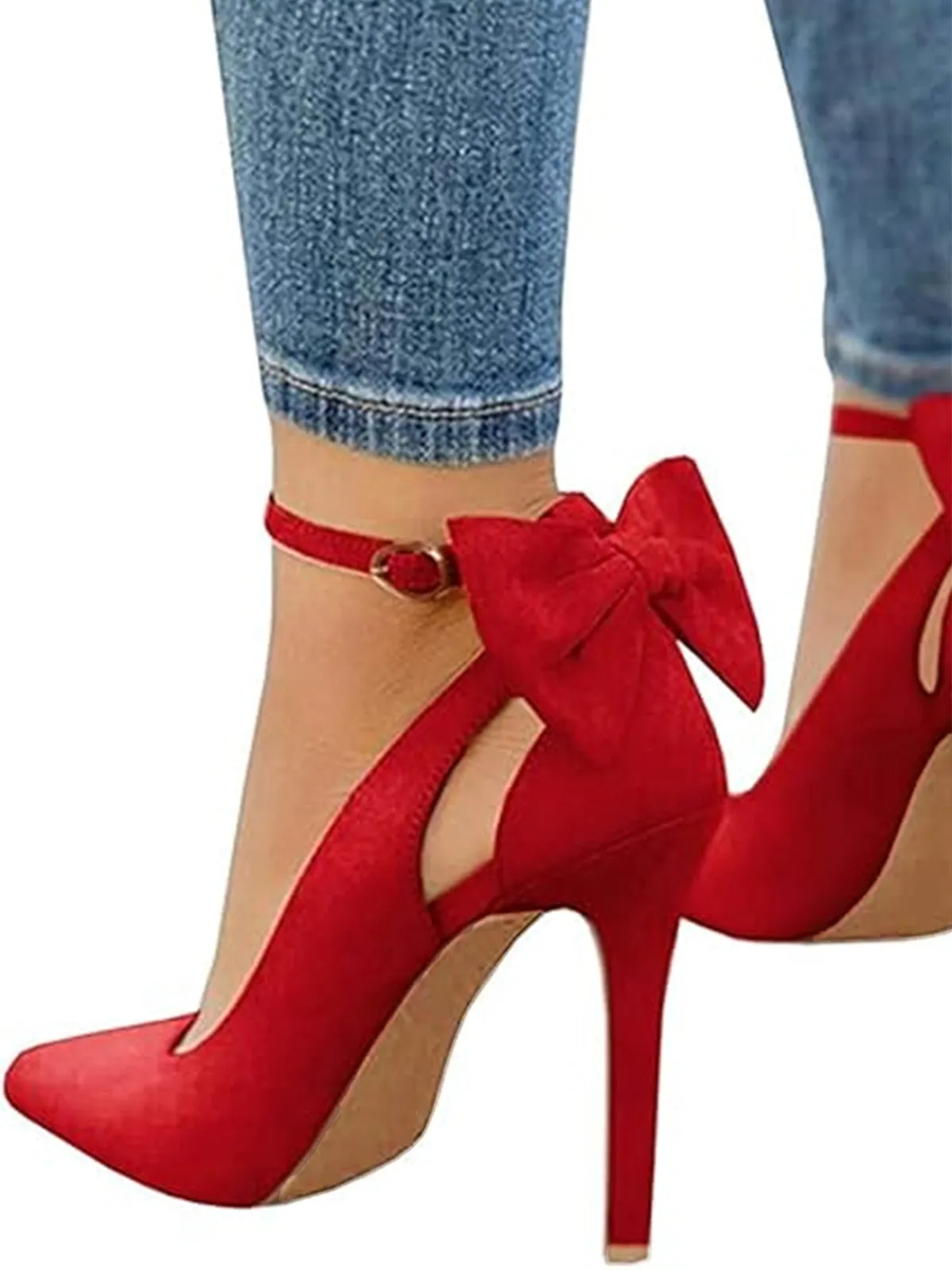 Suede Bow Ankle Strap Pointed Toe High Heel Shoes sold by Retro Stage product image thumbnail 2