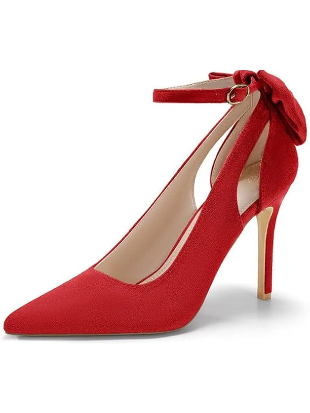 Suede Bow Ankle Strap Pointed Toe High Heel Shoes sold by Retro Stage product image thumbnail 3