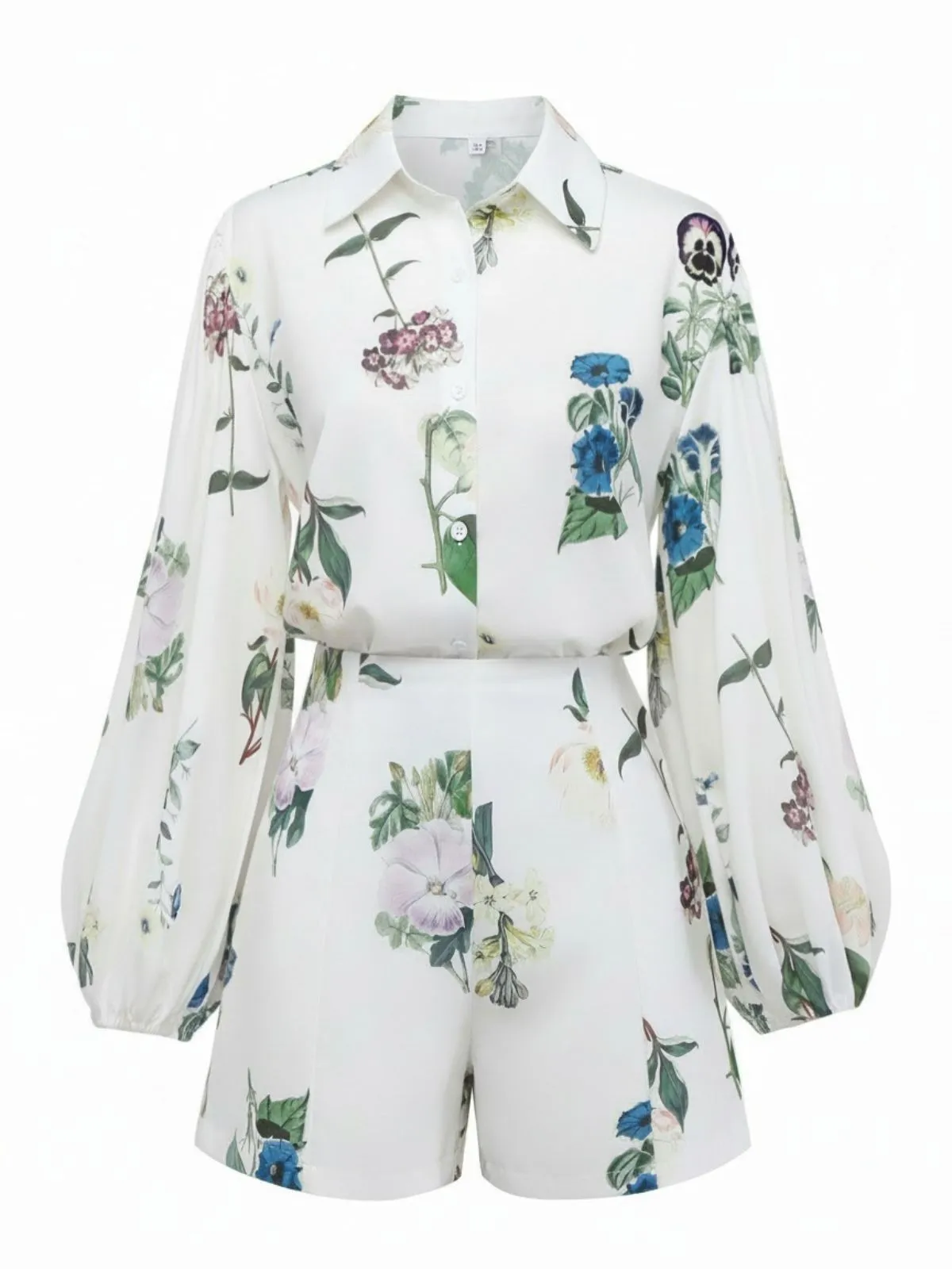 2PCS White 1960s Linen Floral Blouse & Shorts sold by Retro Stage