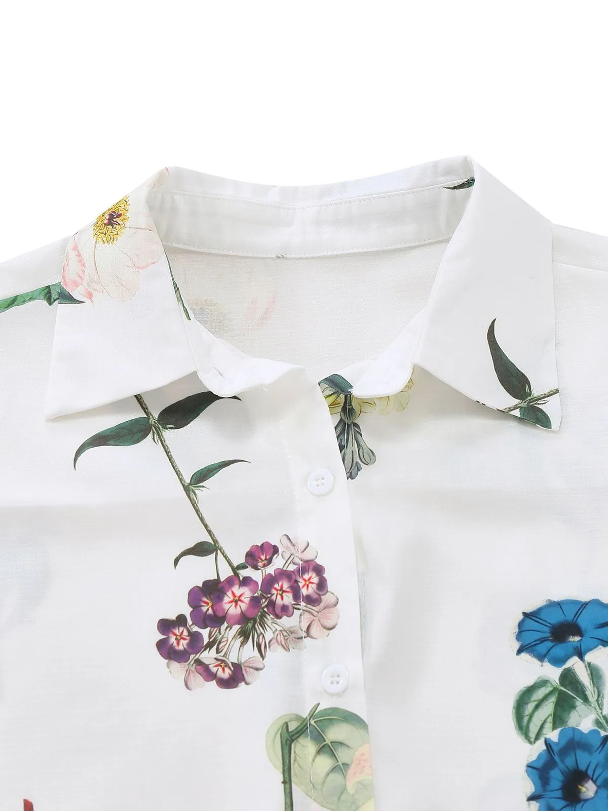 2PCS White 1960s Linen Floral Blouse & Shorts sold by Retro Stage product image thumbnail 3