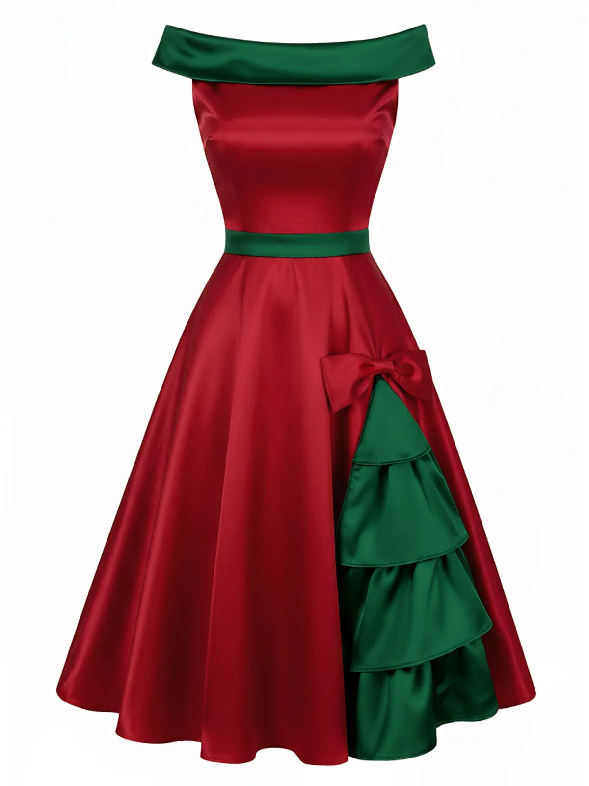 Red & Green 1950s Chrismtas Tree Off-Shoulder Dress sold by Retro Stage product image thumbnail 5