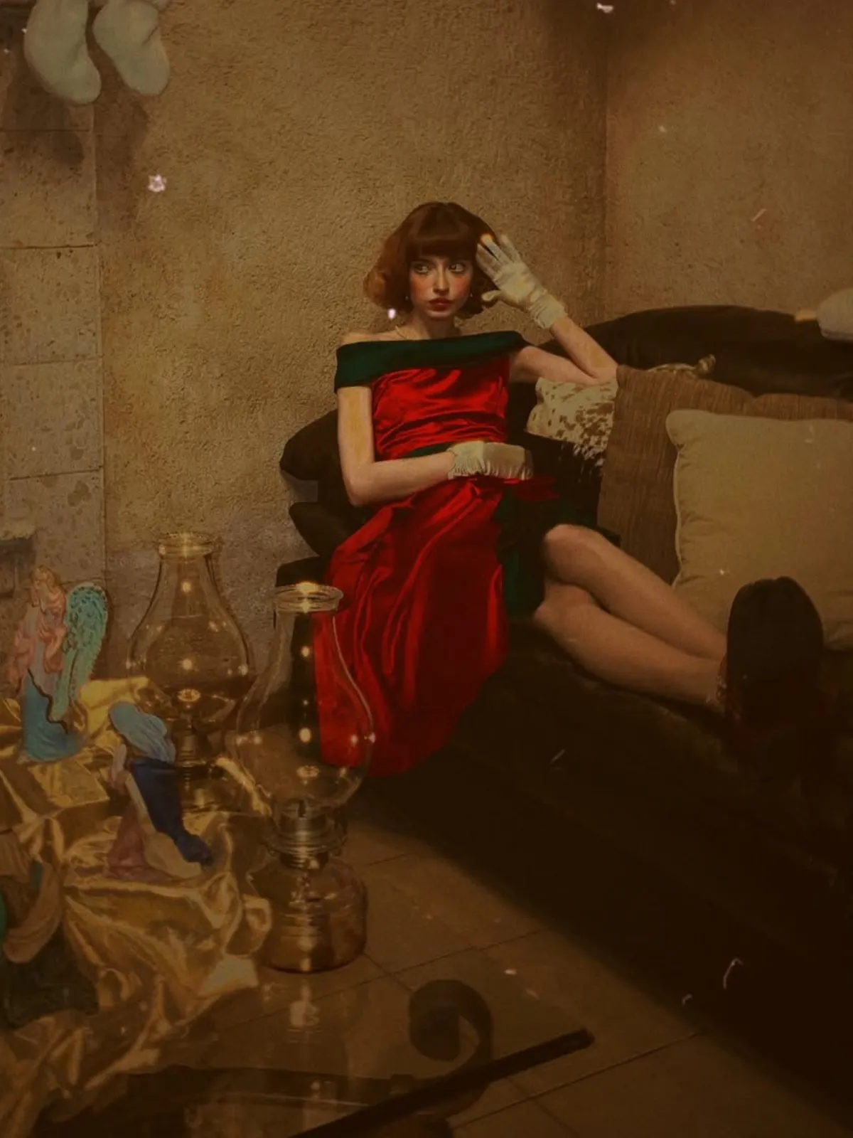 Red & Green 1950s Chrismtas Tree Off-Shoulder Dress sold by Retro Stage product image thumbnail 2