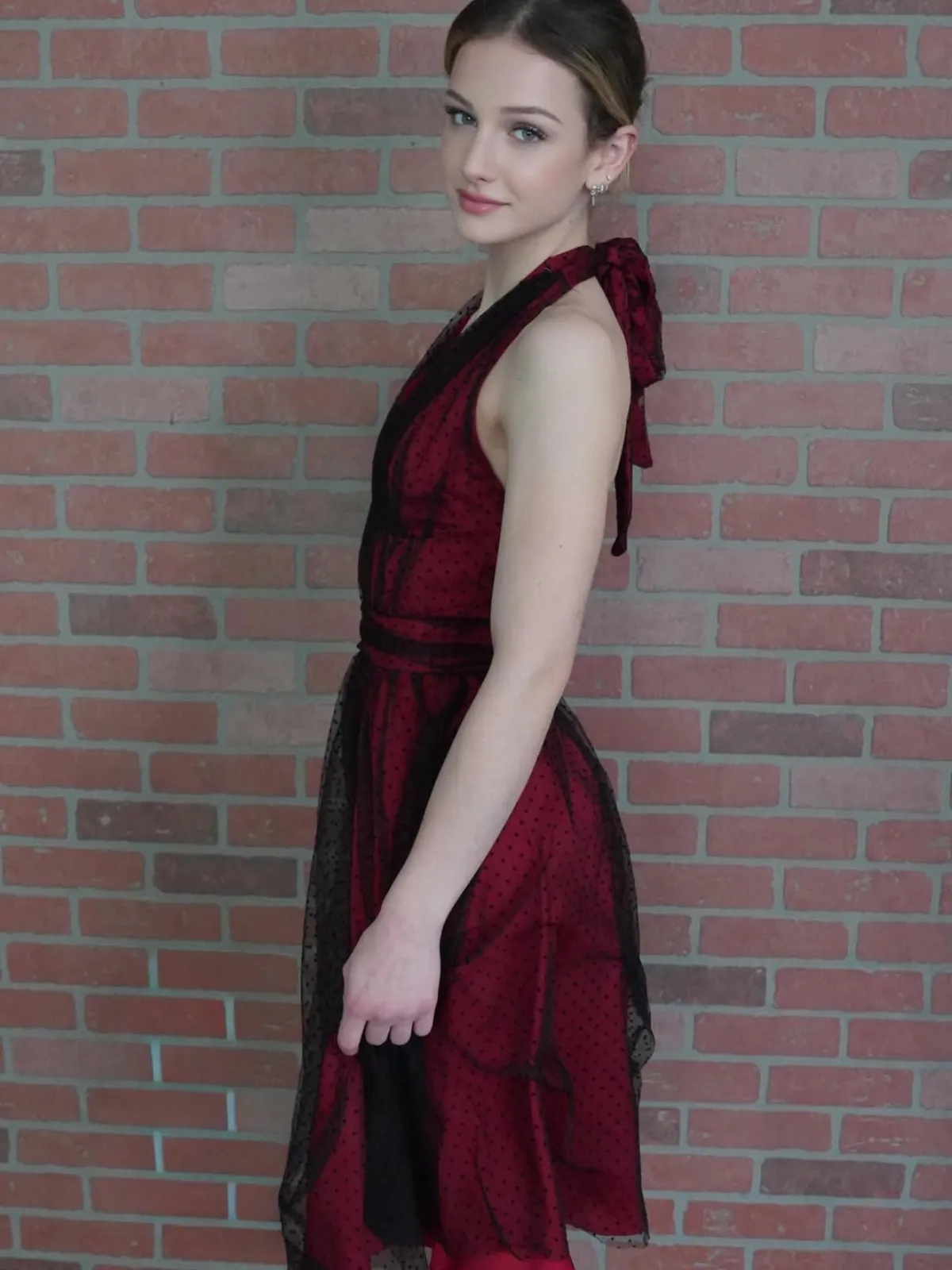 Red 1950s Dots Mesh Swing Dress sold by Retro Stage product image thumbnail 3