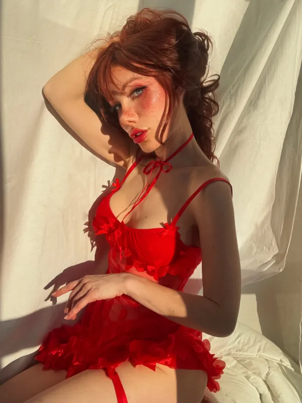 Red 1960s Heart Mesh Flower Edge Nightdress made by Retro Stage