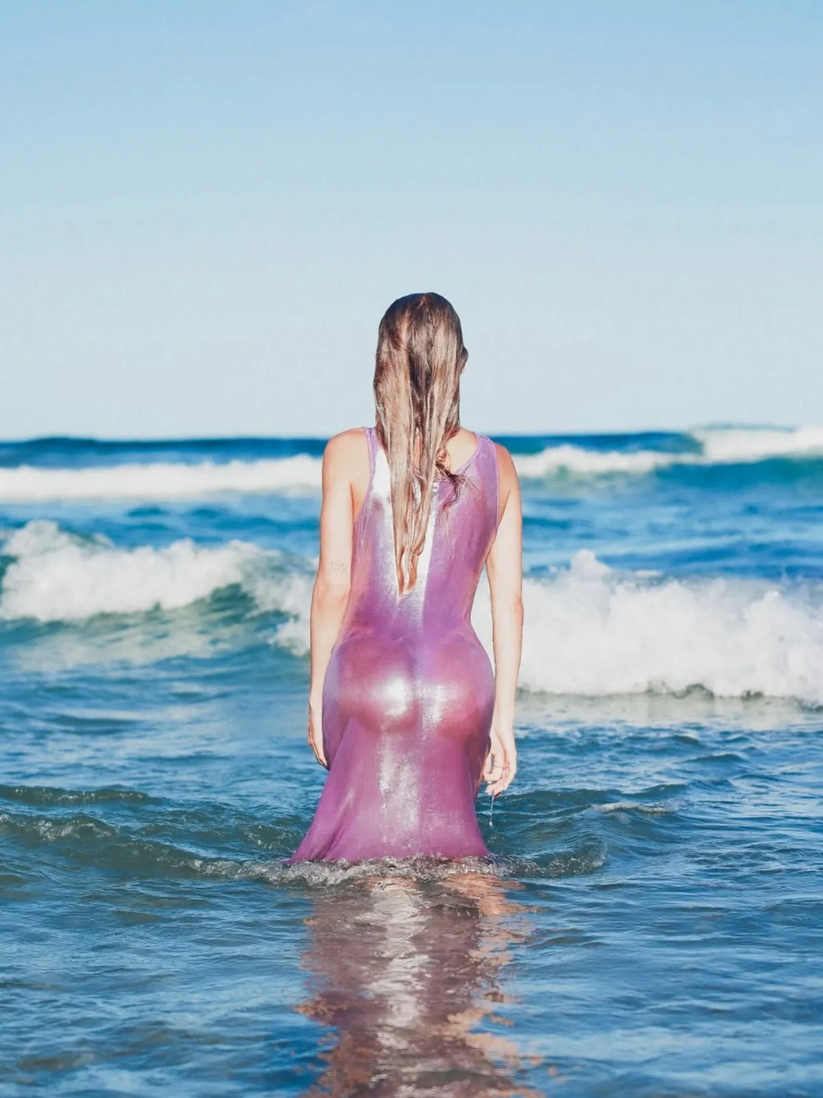 Lavender 1960s Cowl Neck High-Slit Pearlescent Dress sold by Retro Stage product image thumbnail 3