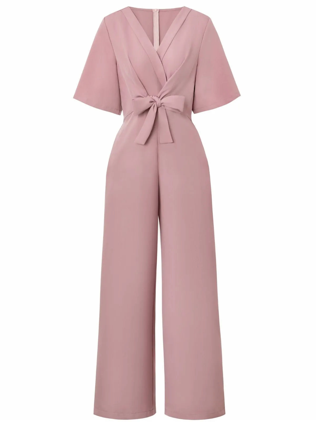 1940s Solid V-Neck Tie Short Sleeve Jumpsuit sold by Retro Stage product image thumbnail 2