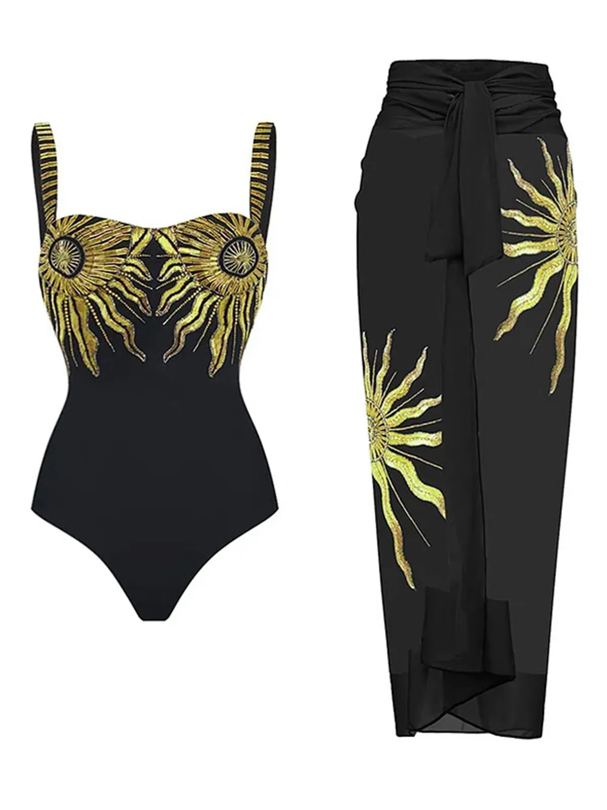 Black 1950s Sequined Sunflower Backless Swimsuit & Cover-Up sold by Retro Stage product image thumbnail 2