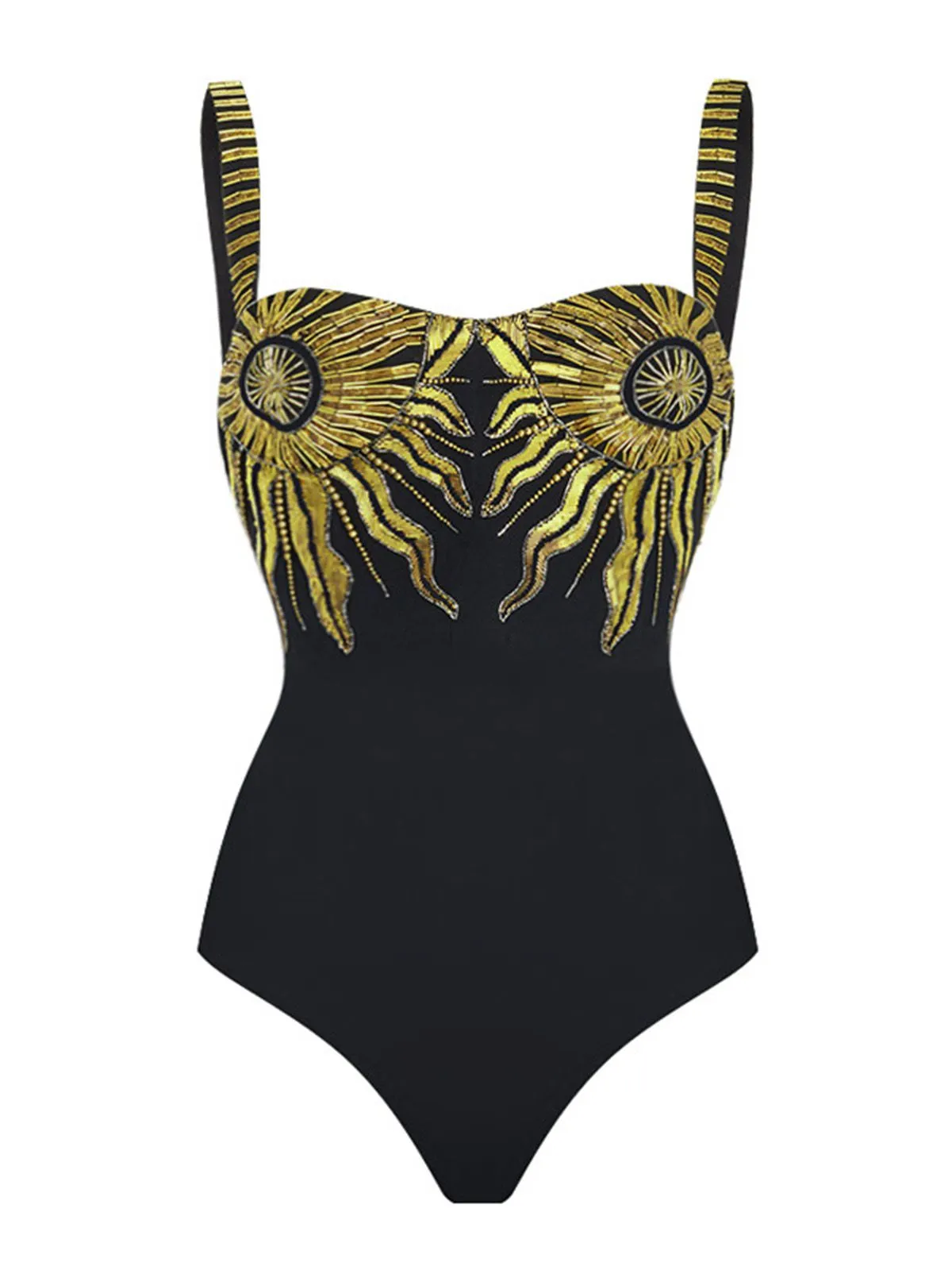 Black 1950s Sequined Sunflower Backless Swimsuit & Cover-Up sold by Retro Stage product image thumbnail 3